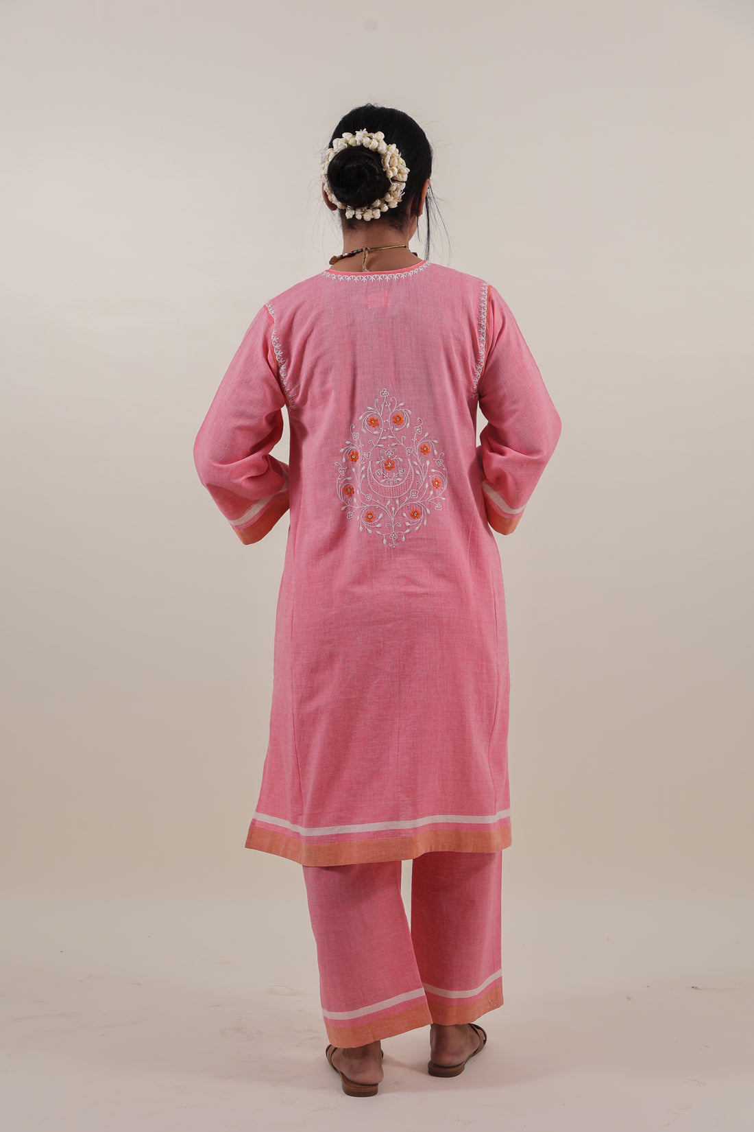 Coral Pink chikankari choga kurta set