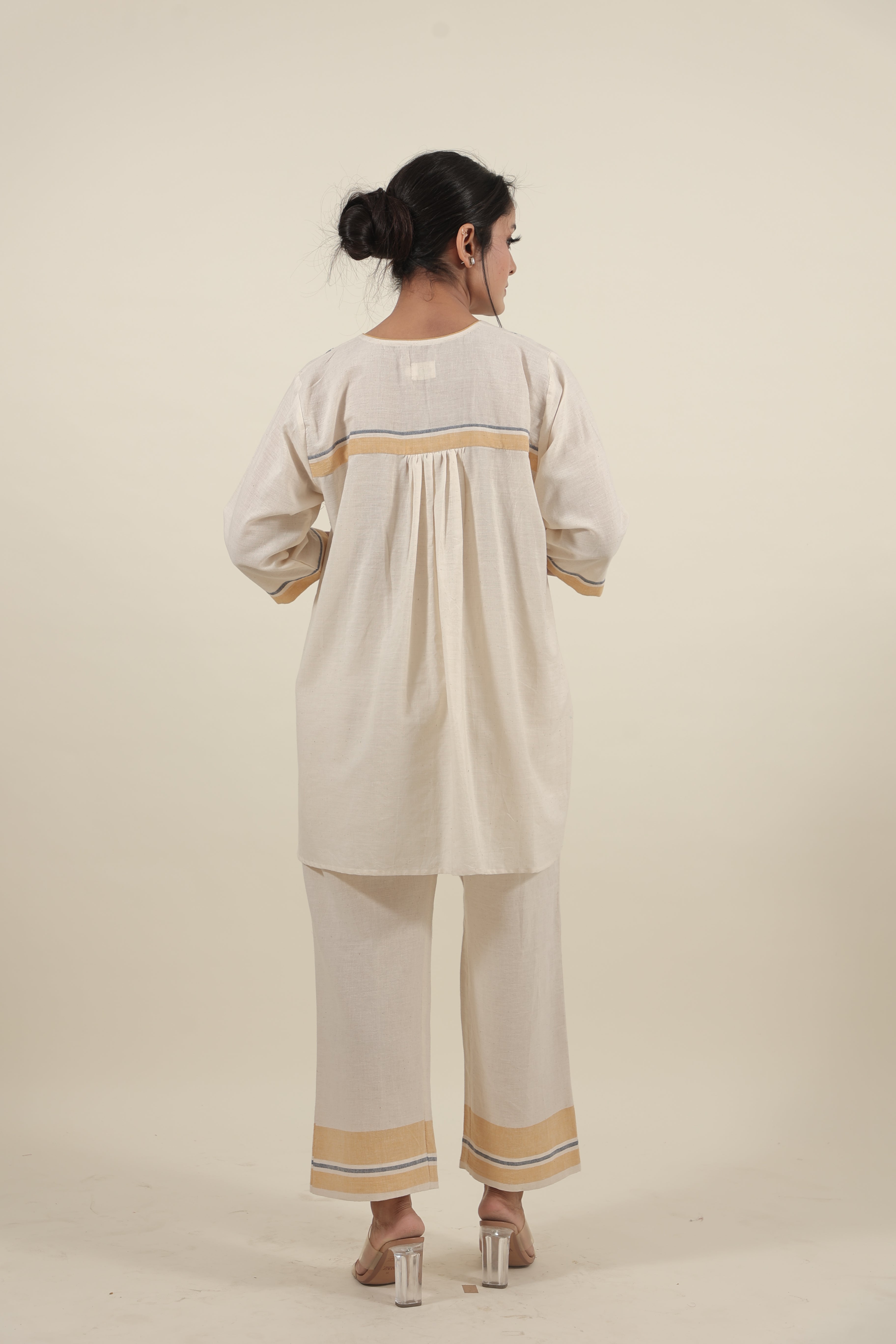 Ivory Chikankari with blue flowers kurta set