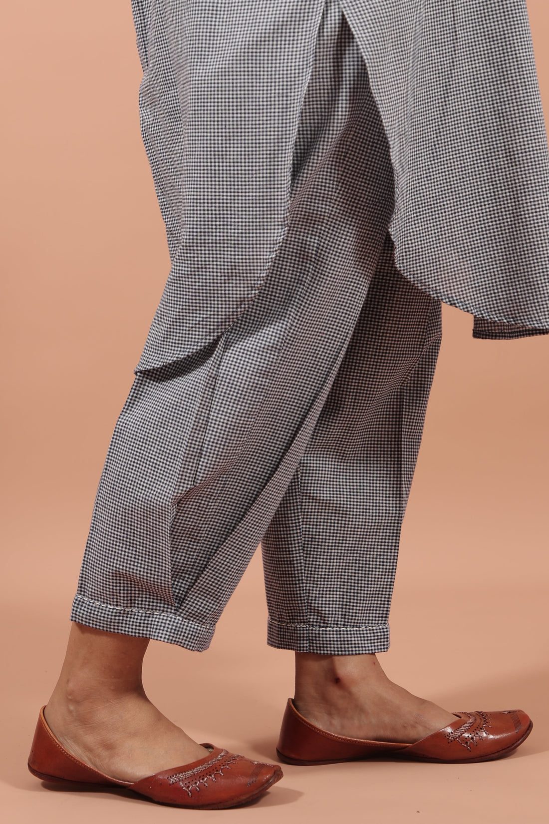 Pleated Indigo Checkered Pants