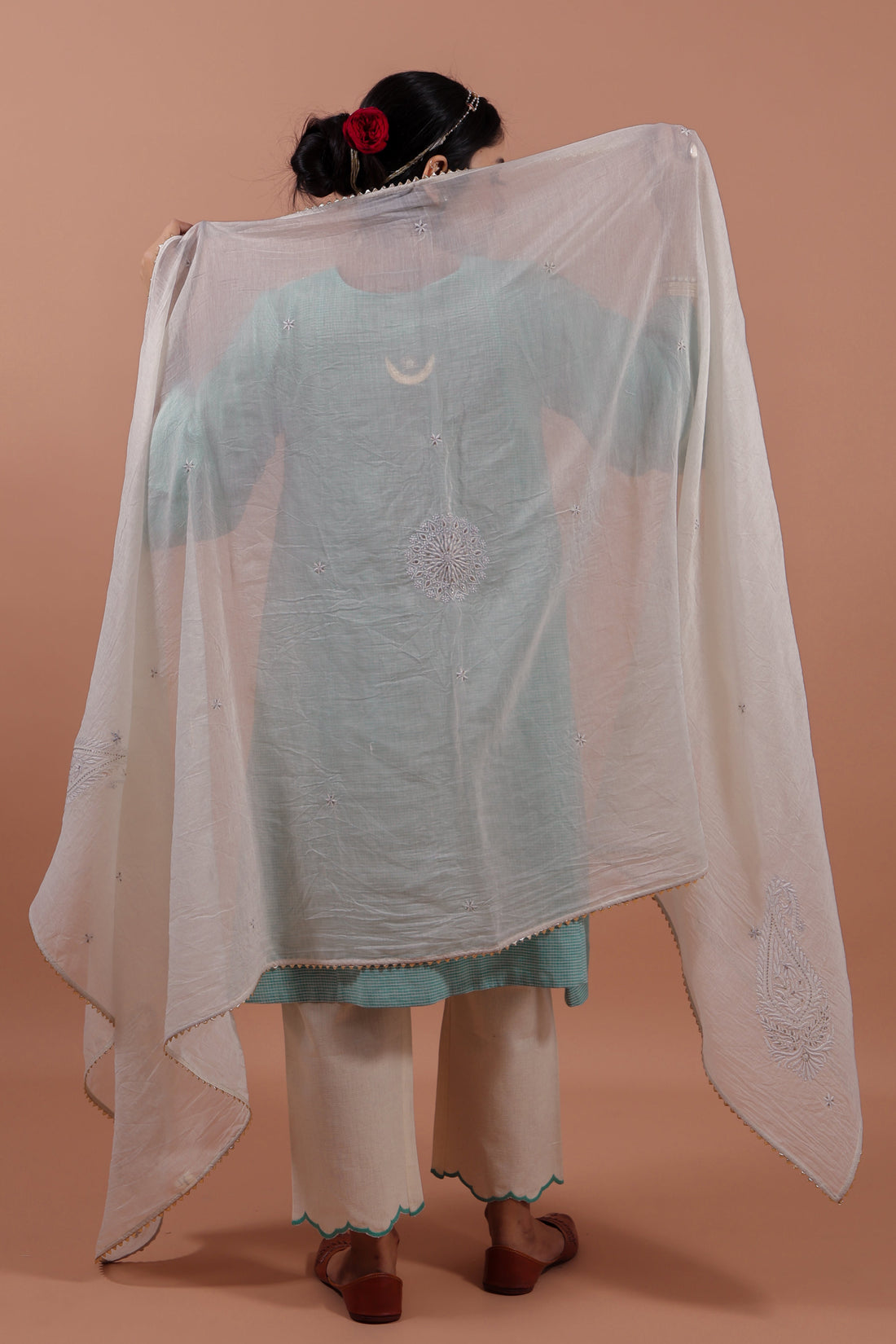 Ivory Chikankari Chaand Dupatta