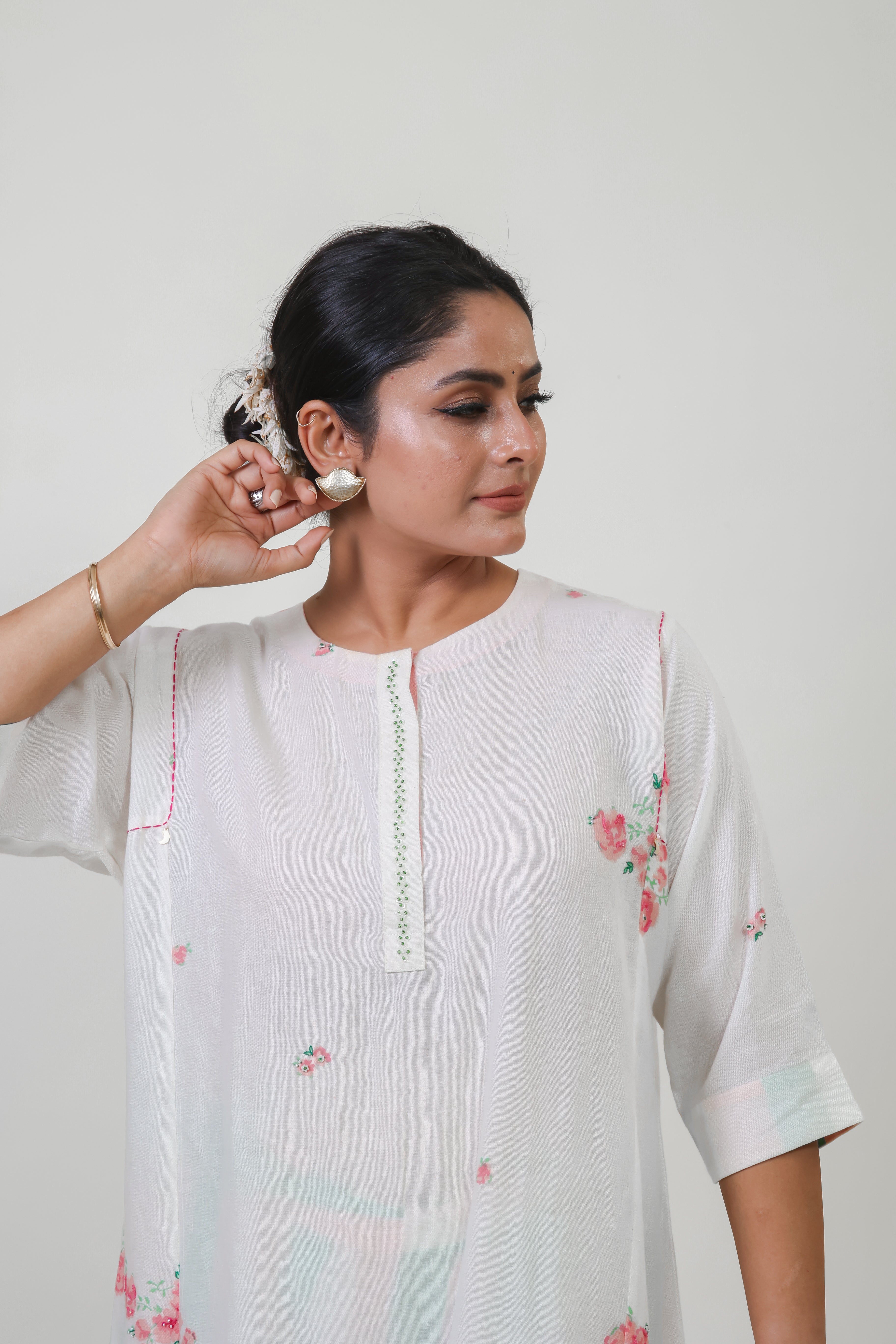 White floral choga bloom kurta