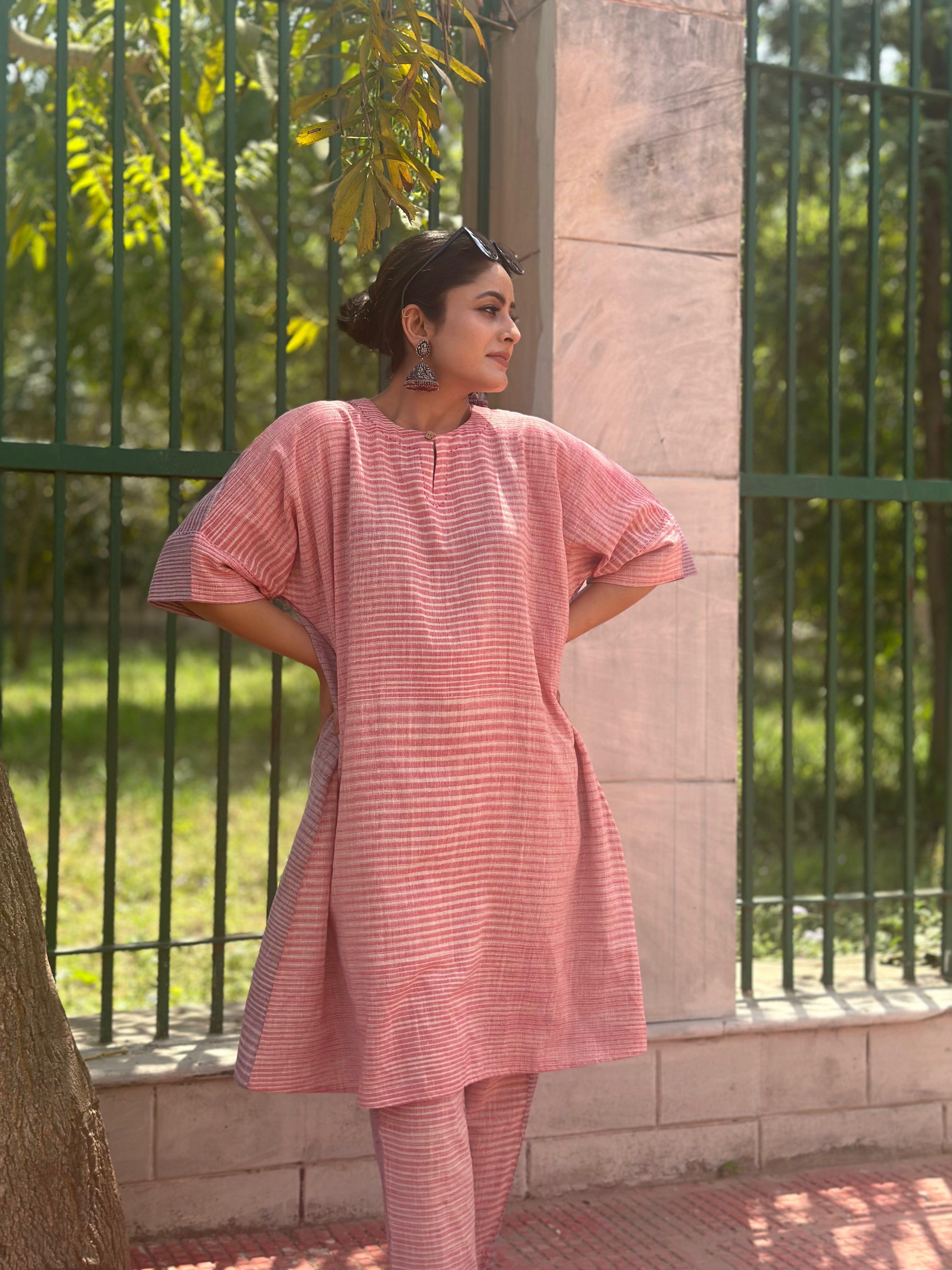 Khadi Dual Colour Co-ord Kaftan Set