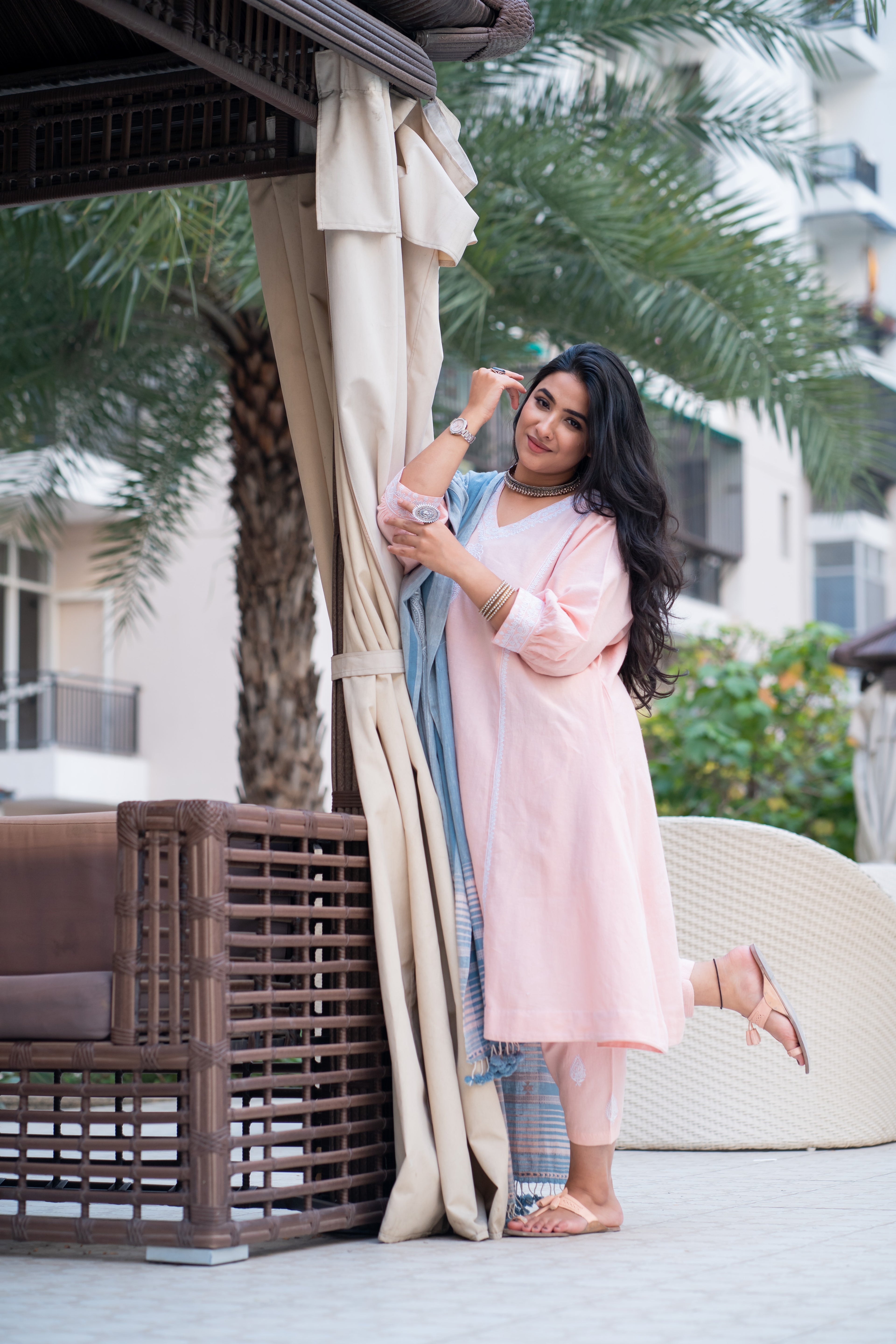Pink Chikankari Choga Tunic