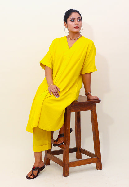 Solid Yellow V-Neck Co-ord Set