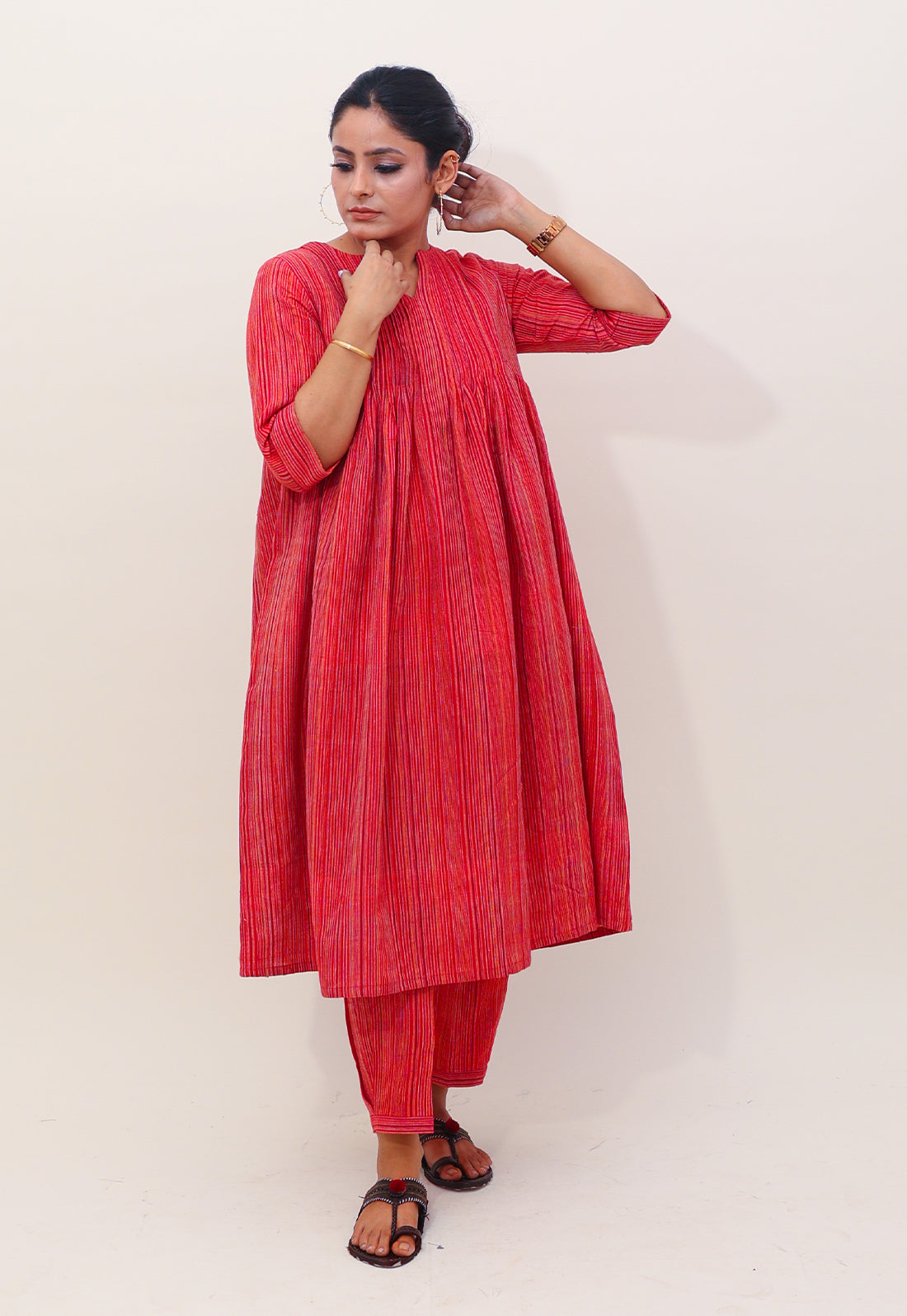 Red Striped Pleated Co-ord Set