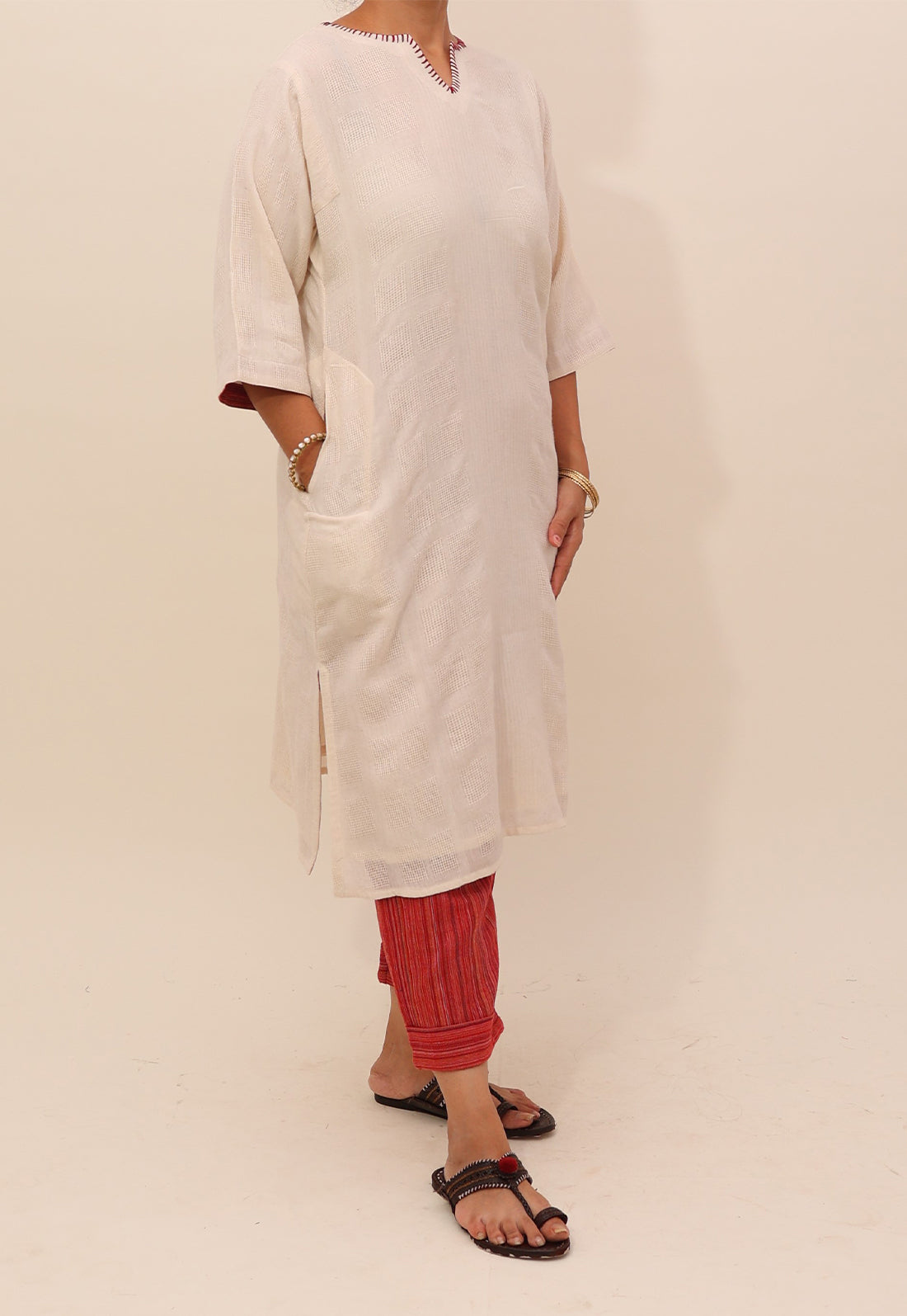 White Square Handloom Kurta