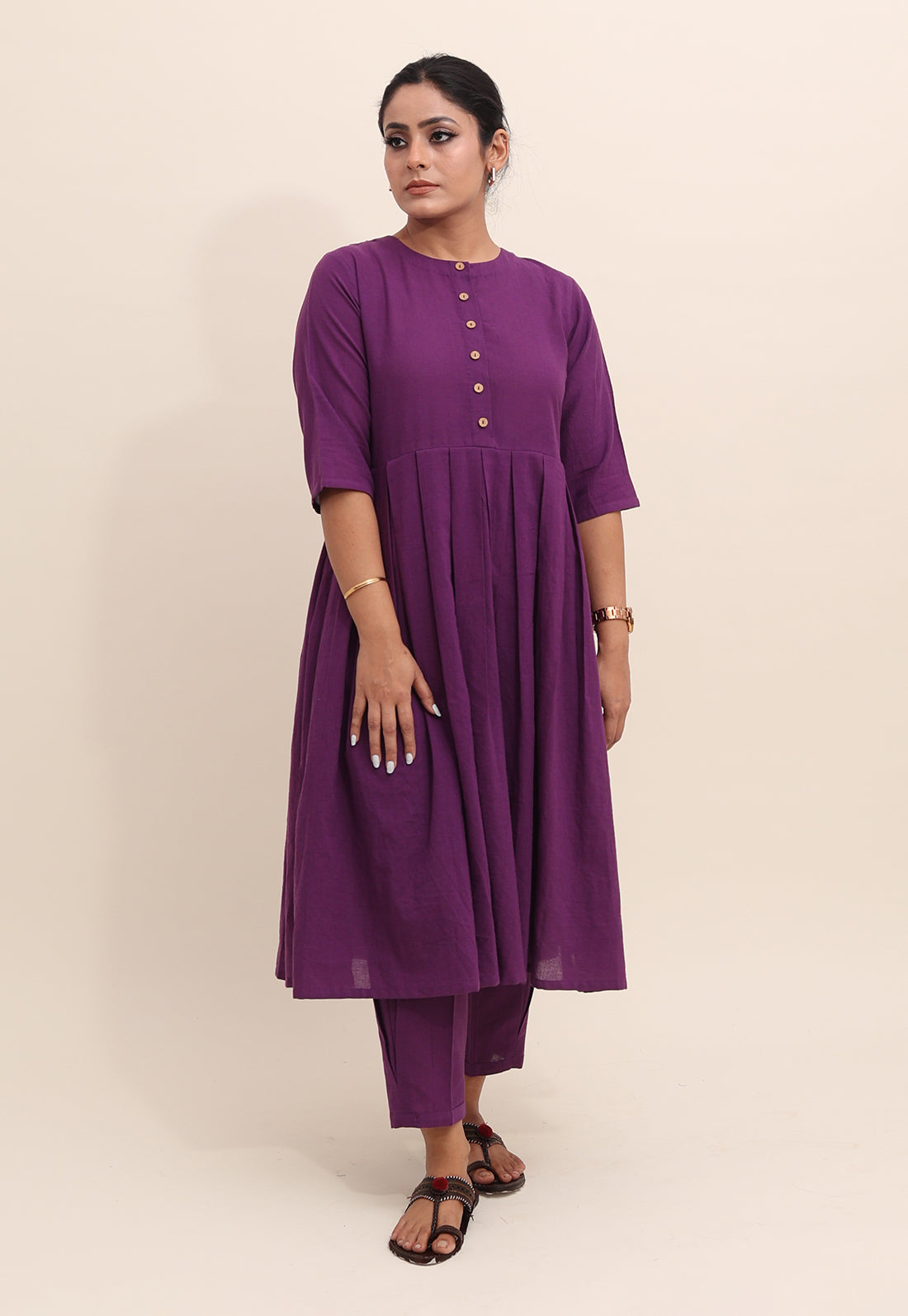 Solid Purple Box-Pleated Co-ord Set