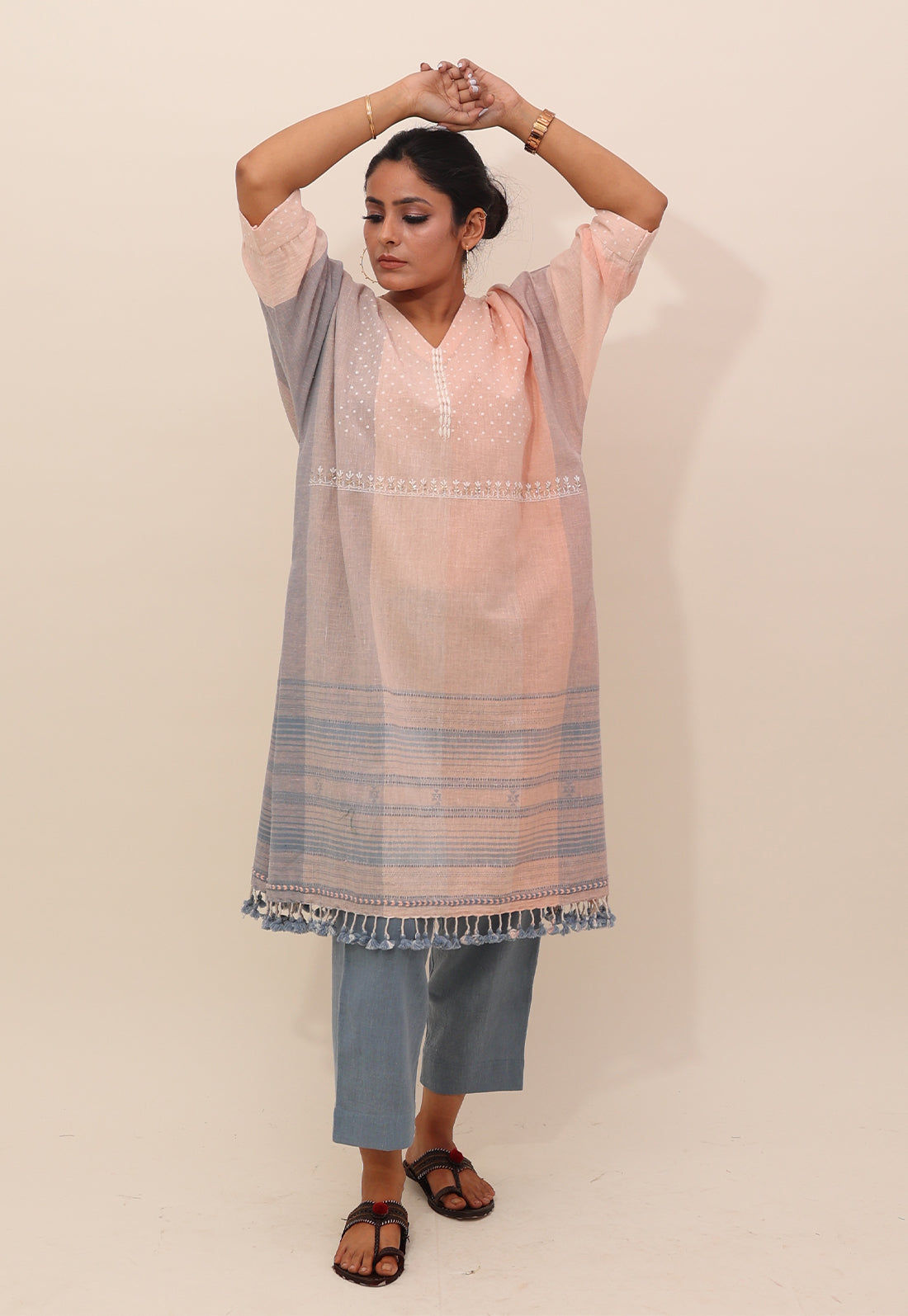 Peach Embroidered Choga Kurta