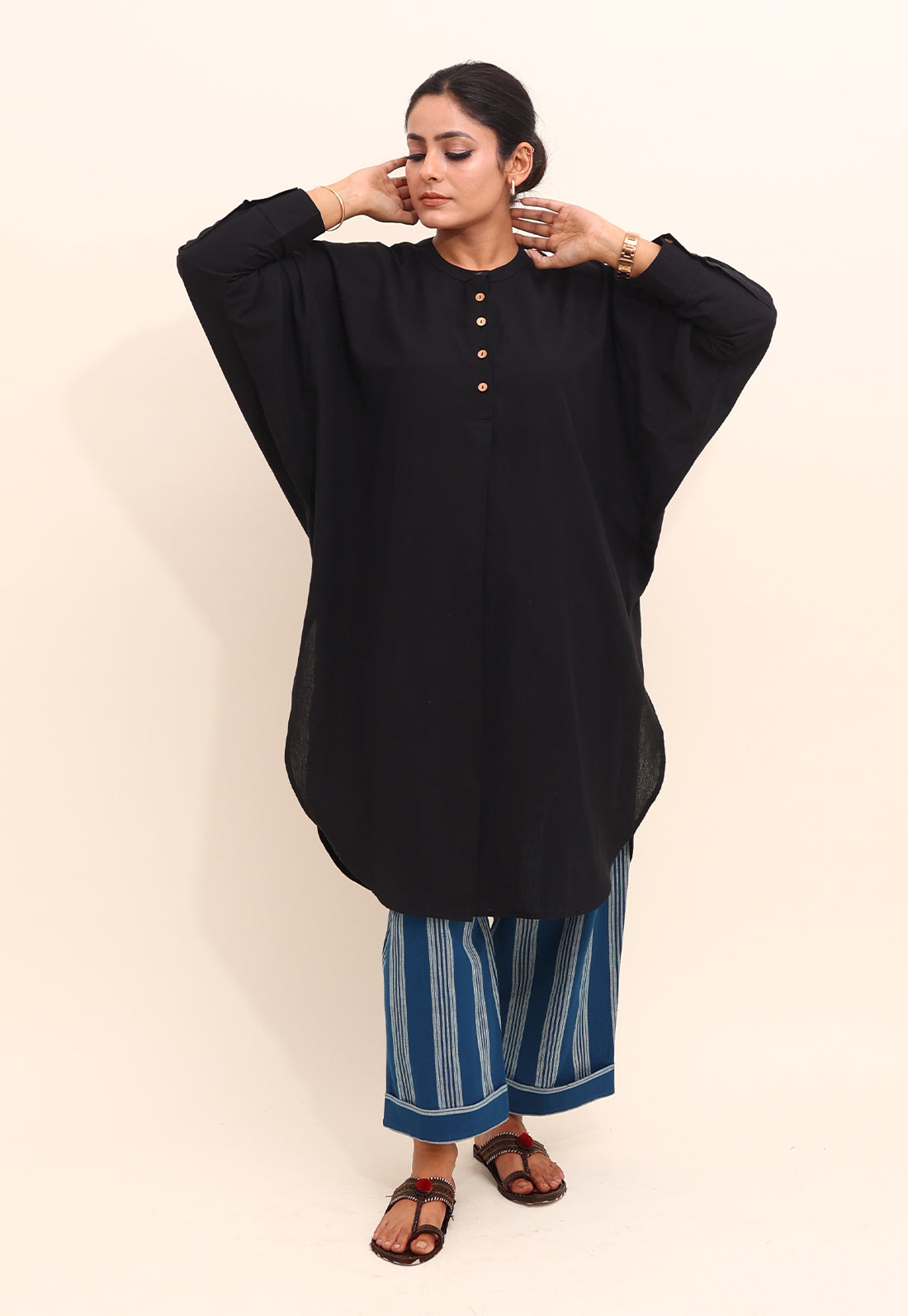 Solid Black Embroidered Kurta