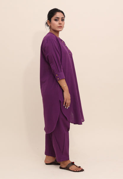 Solid Purple Drop-Shoulder Co-ord Set