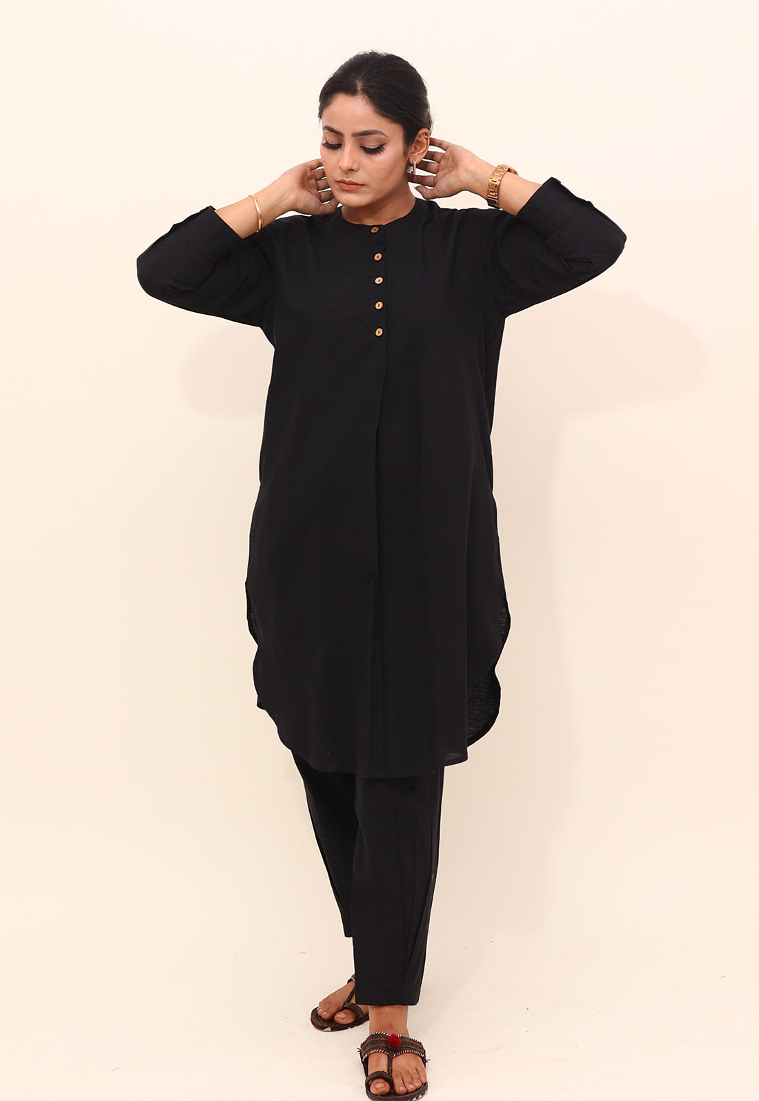 Solid Black Drop-Shoulder Kurta