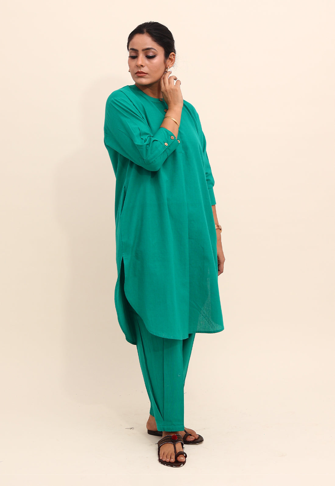 Solid Green Drop-Shoulder Co-ord Set