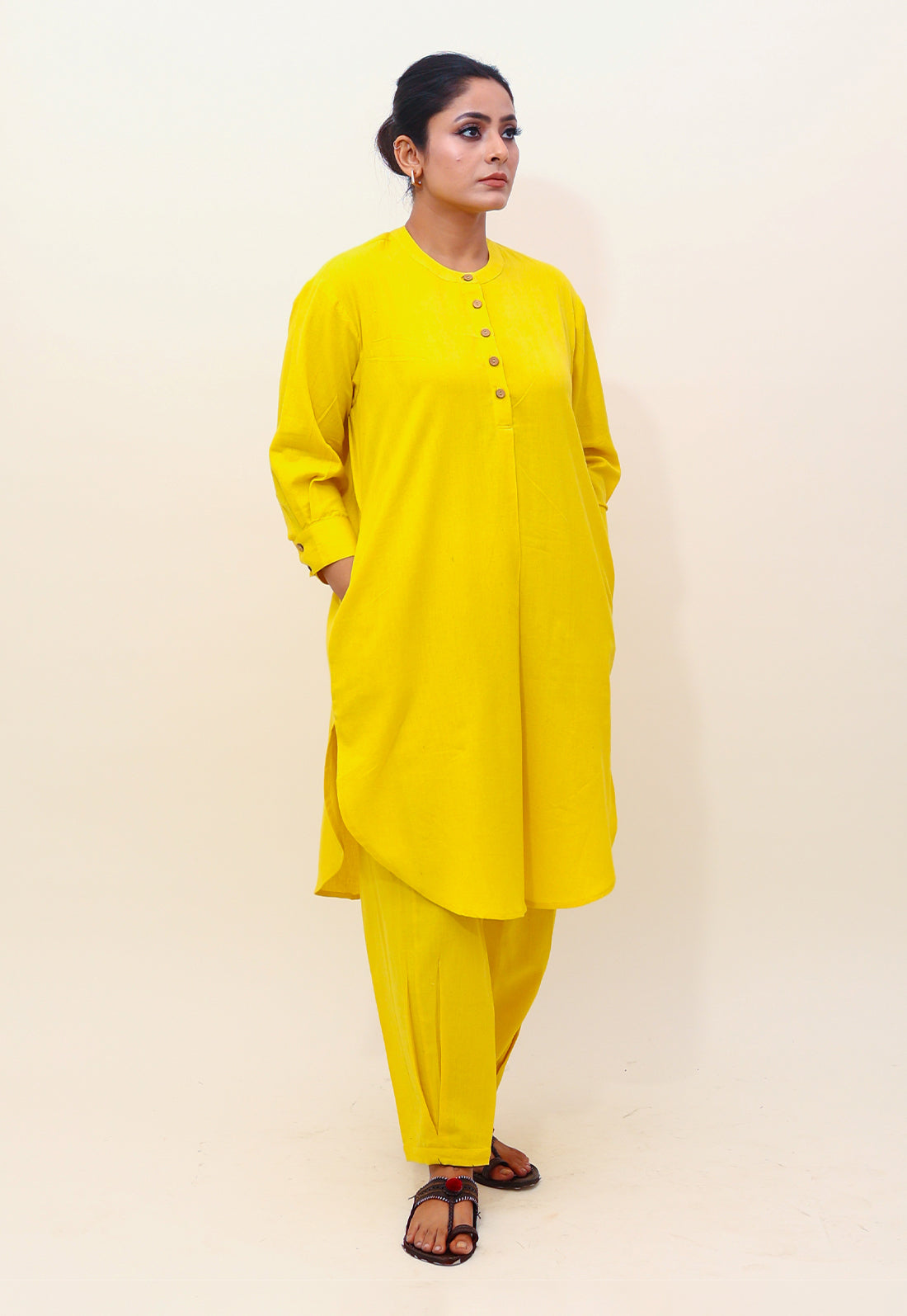 Solid Yellow Drop-Shoulder Kurta