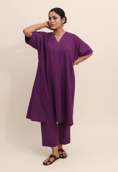 Solid Purple V-Neck Co-ord Set