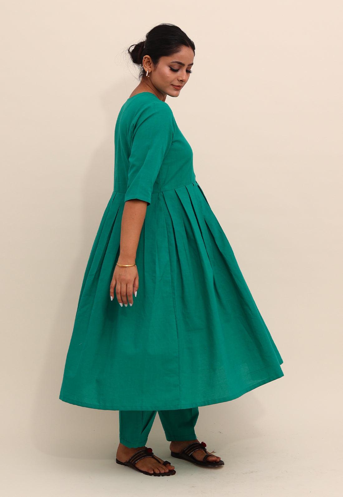 Solid Green Box-Pleated Co-ord Set