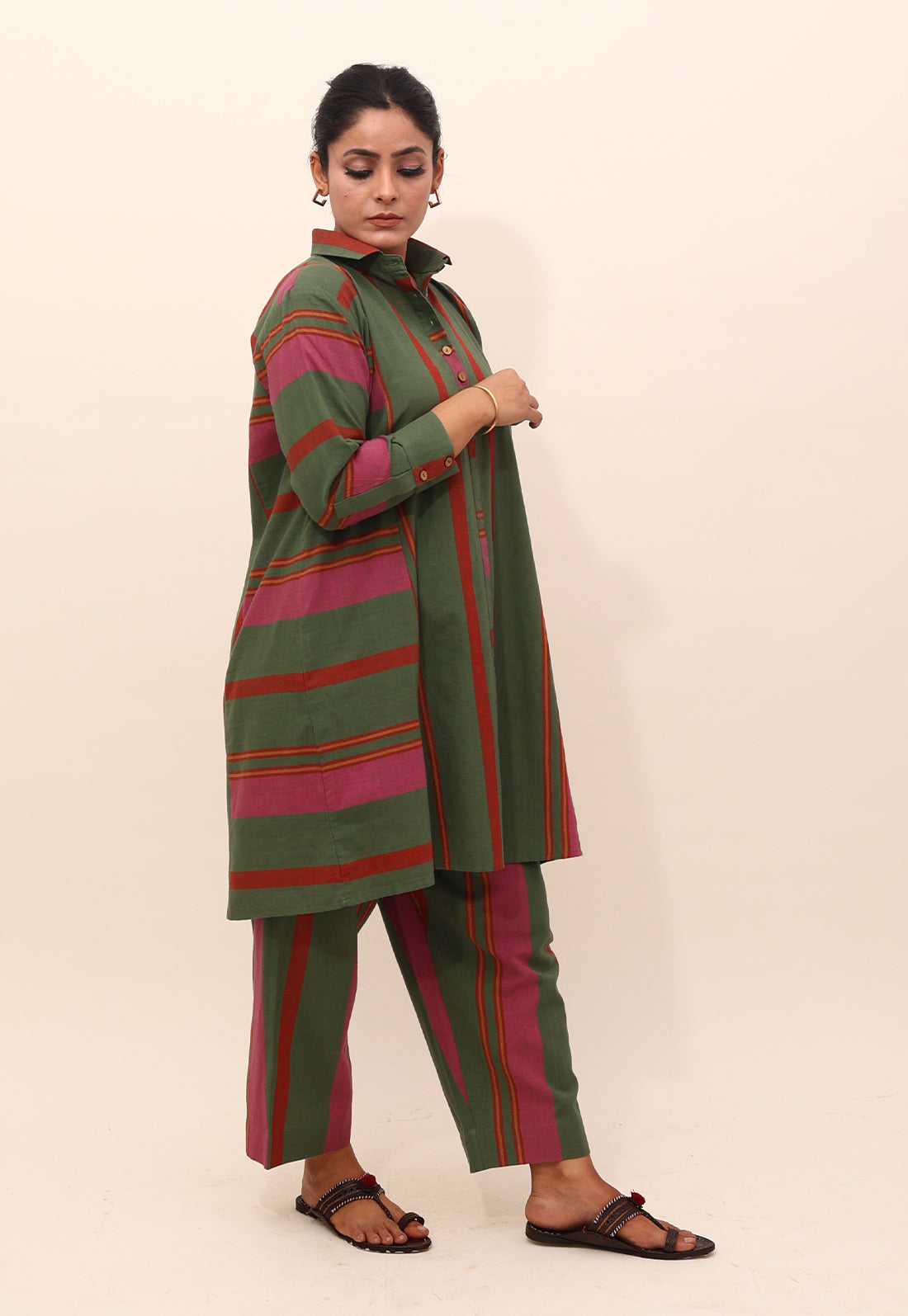 Green Multi-Coloured Striped Co-ord Set