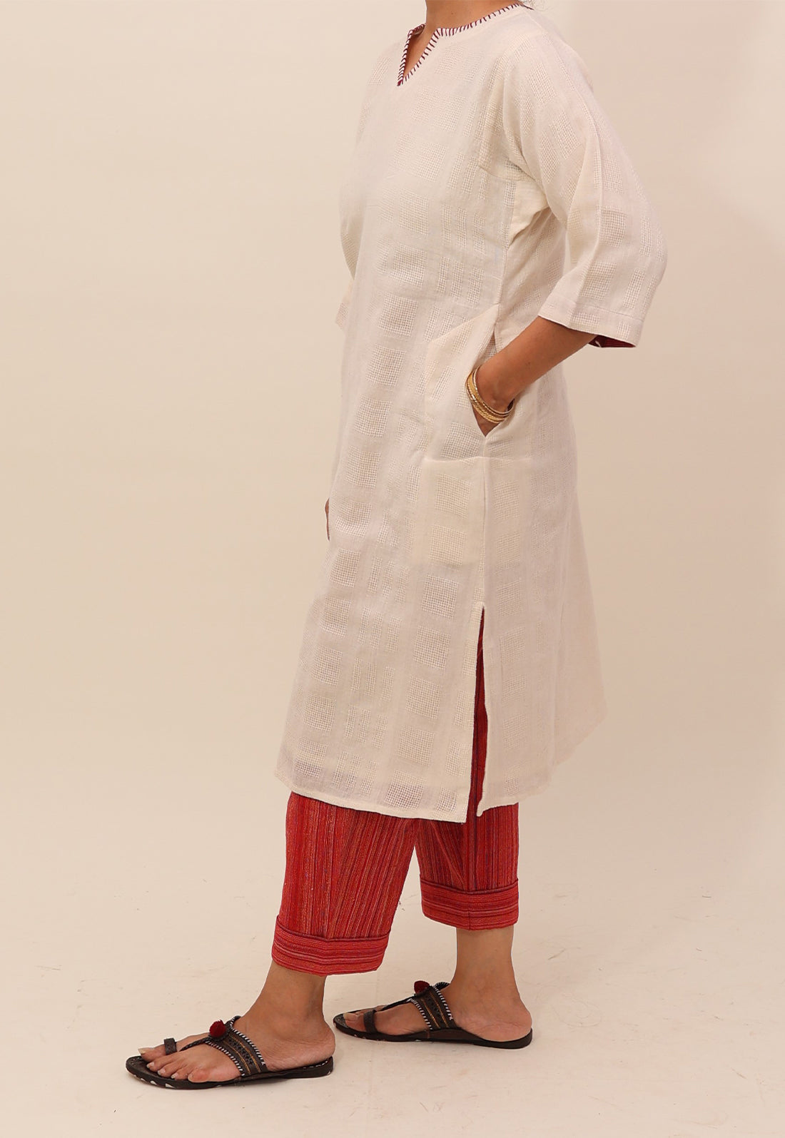 White Square Handloom Co-ord Set