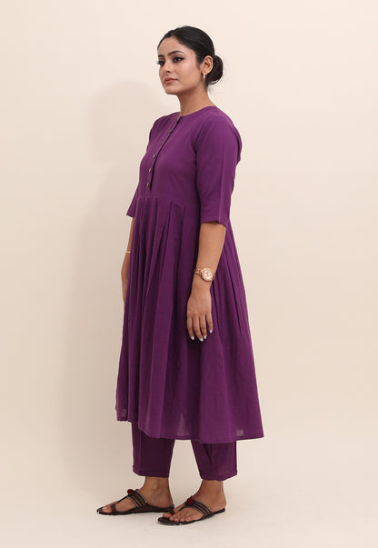 Solid Purple Box-Pleated Co-ord Set