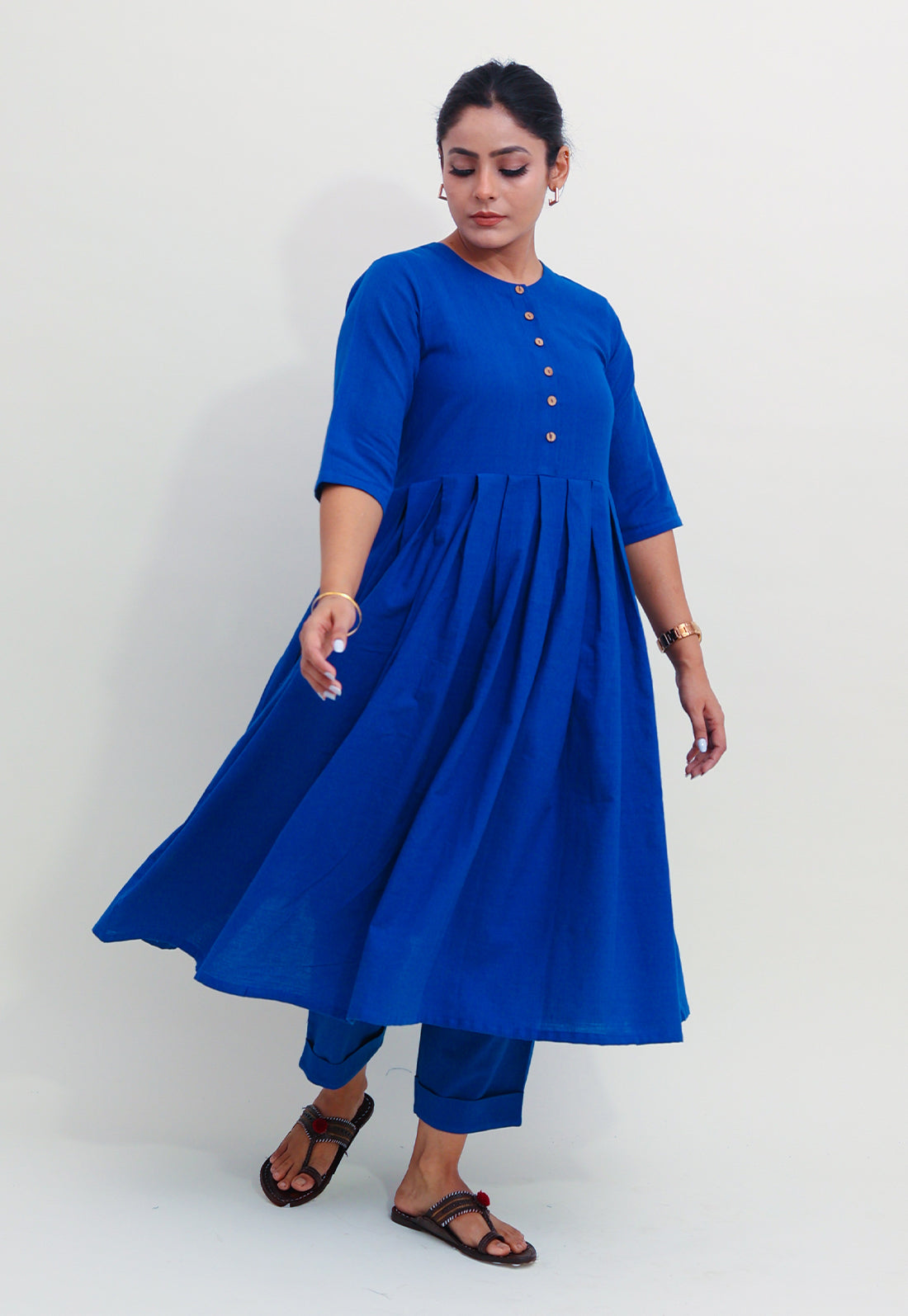 Solid Blue Box Pleated Co-ord Set