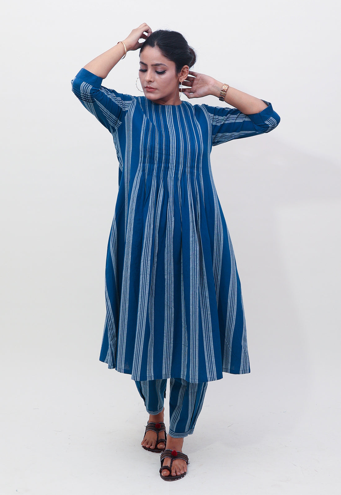 Blue Striped Pleated Co-ord Set