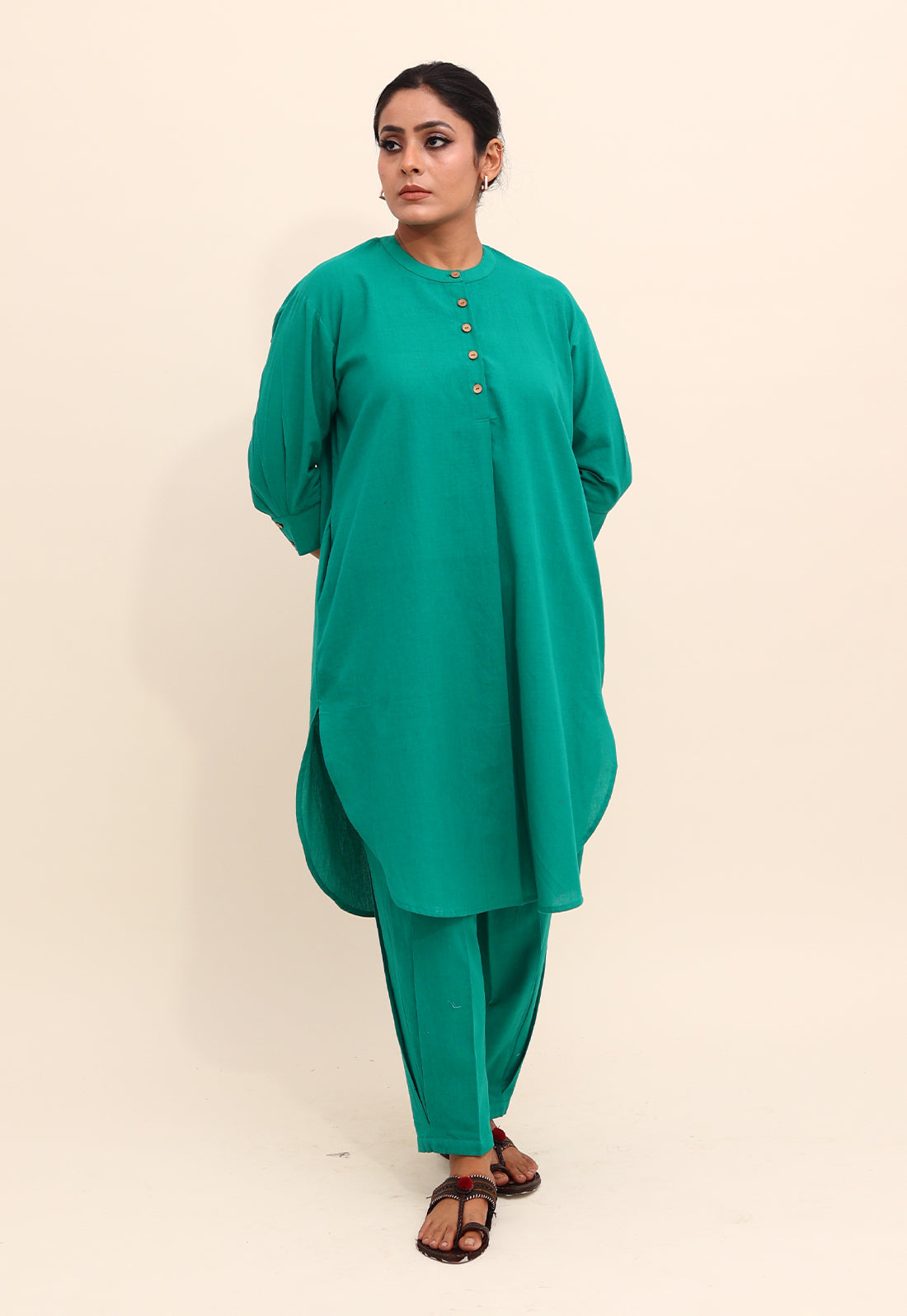 Solid Green Drop-Shoulder Kurta