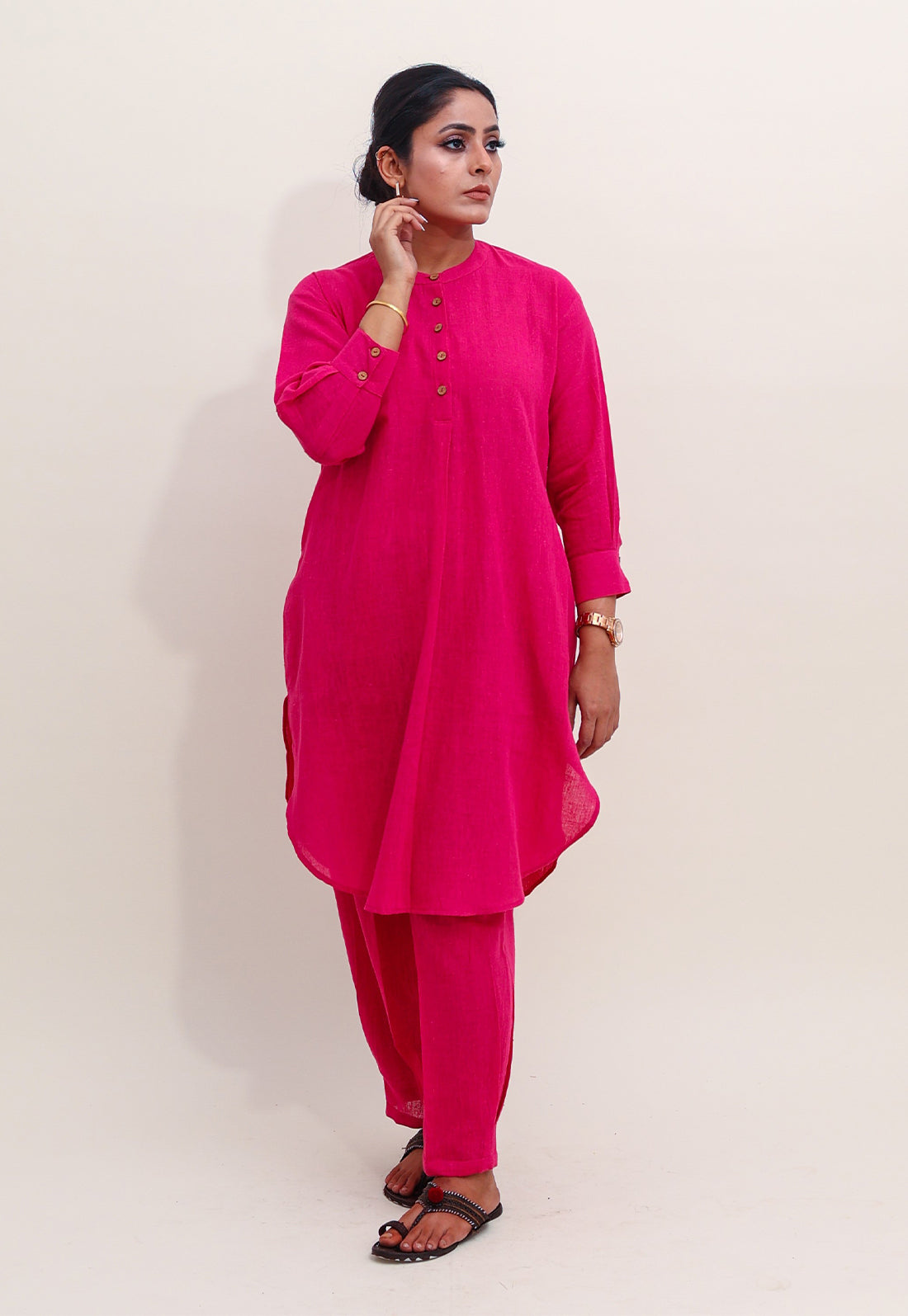 Solid Pink Drop-Shoulder Kurta