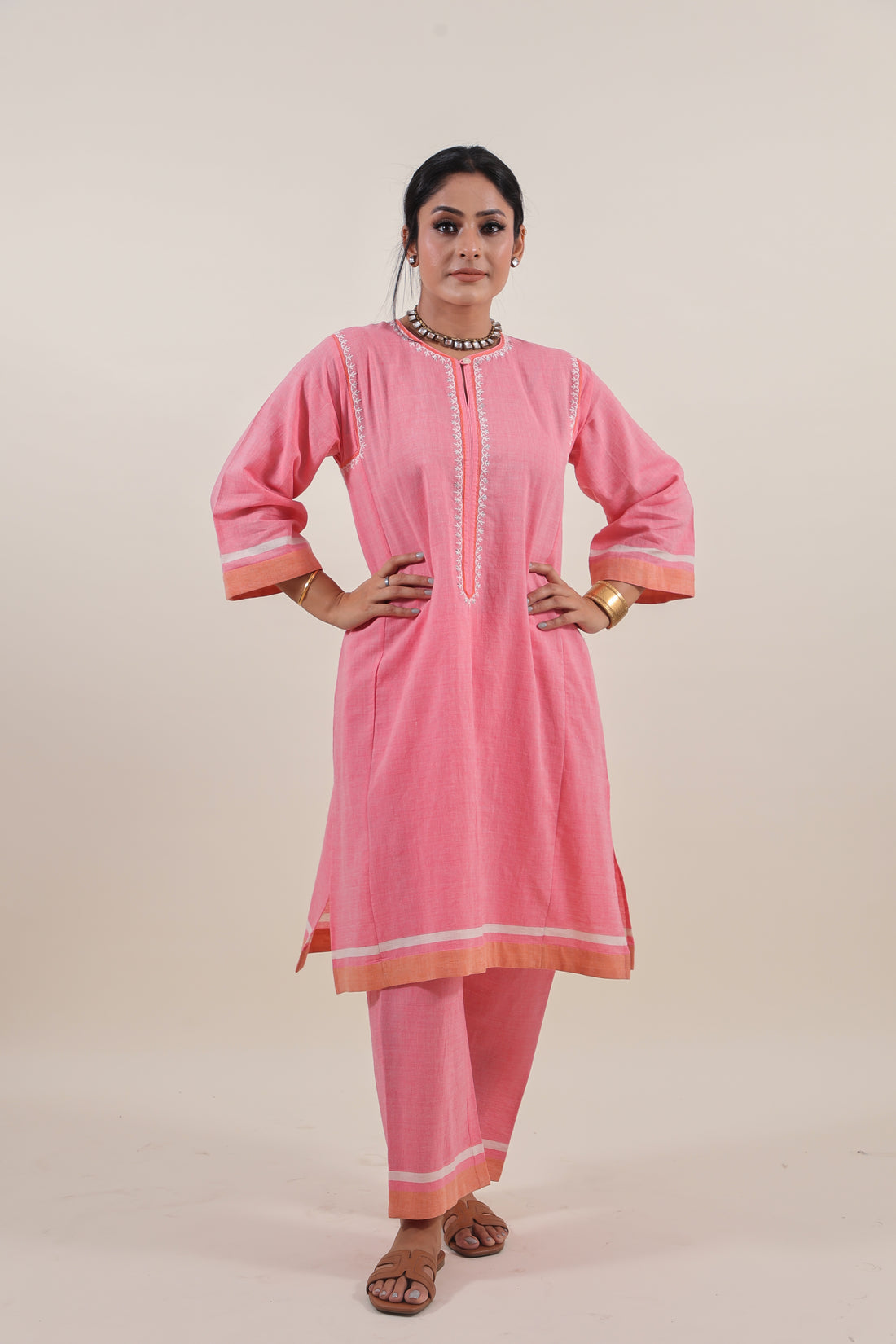 Coral Pink chikankari choga kurta set