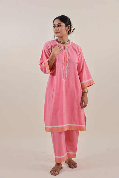 Coral Pink chikankari choga kurta set
