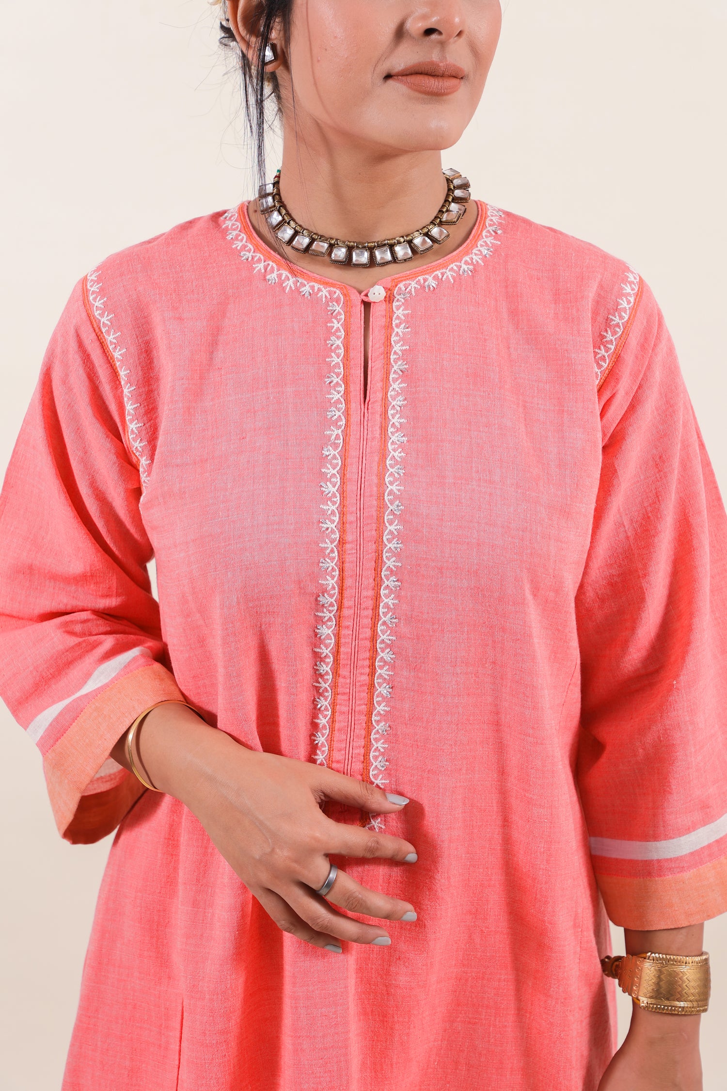Coral Pink chikankari choga kurta set