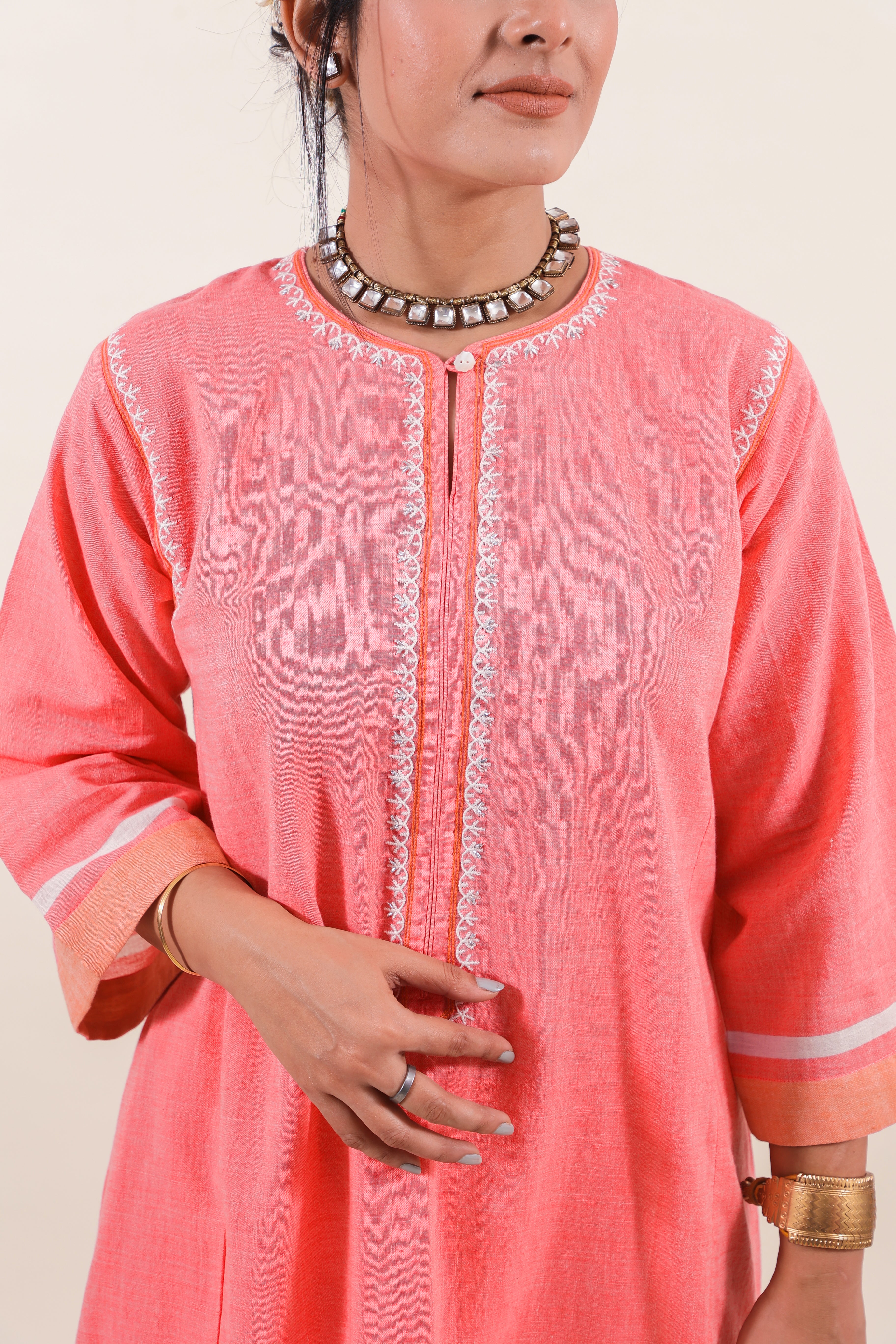 Coral Pink chikankari choga kurta set