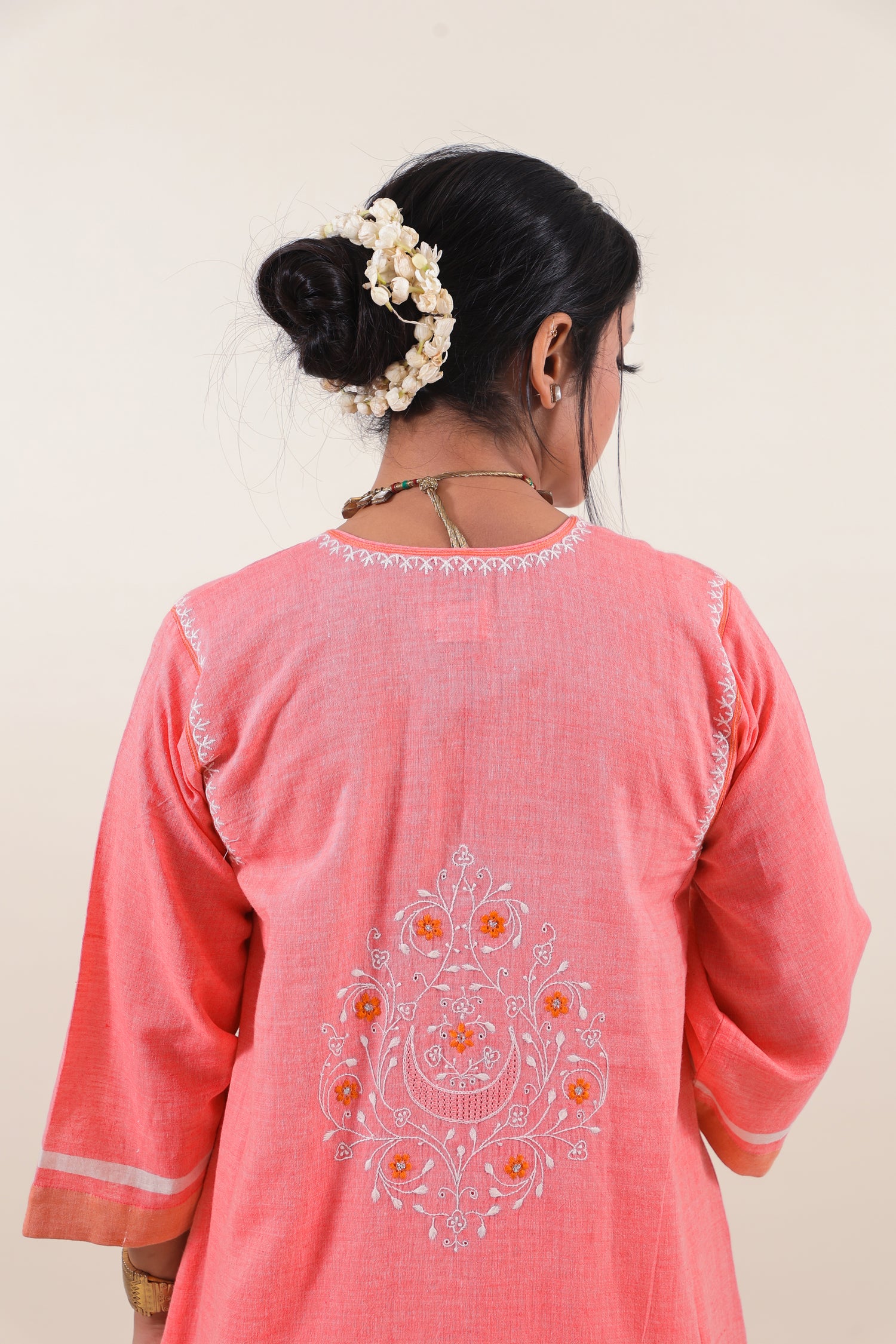 Coral Pink chikankari choga kurta set