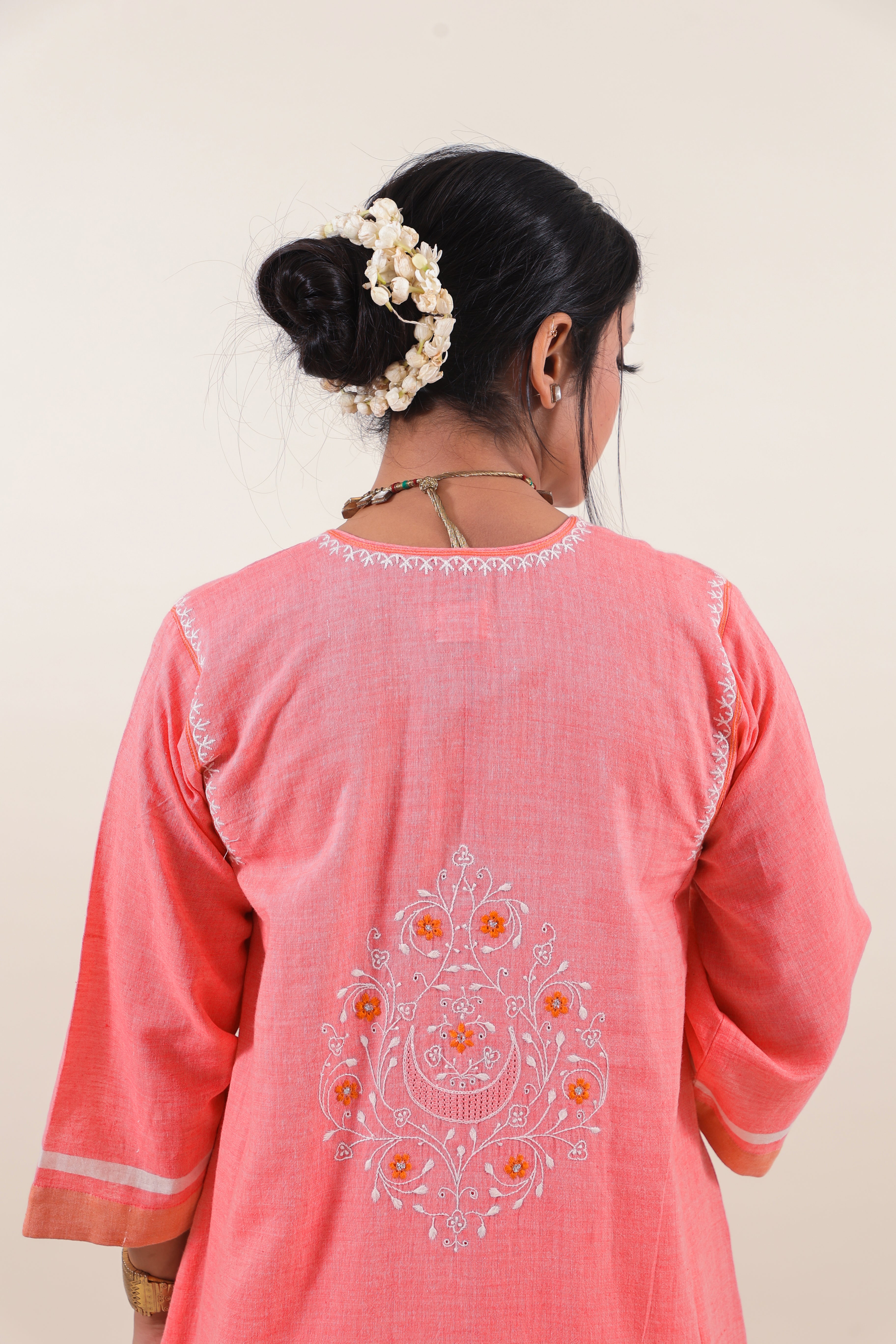 Coral Pink chikankari choga kurta set