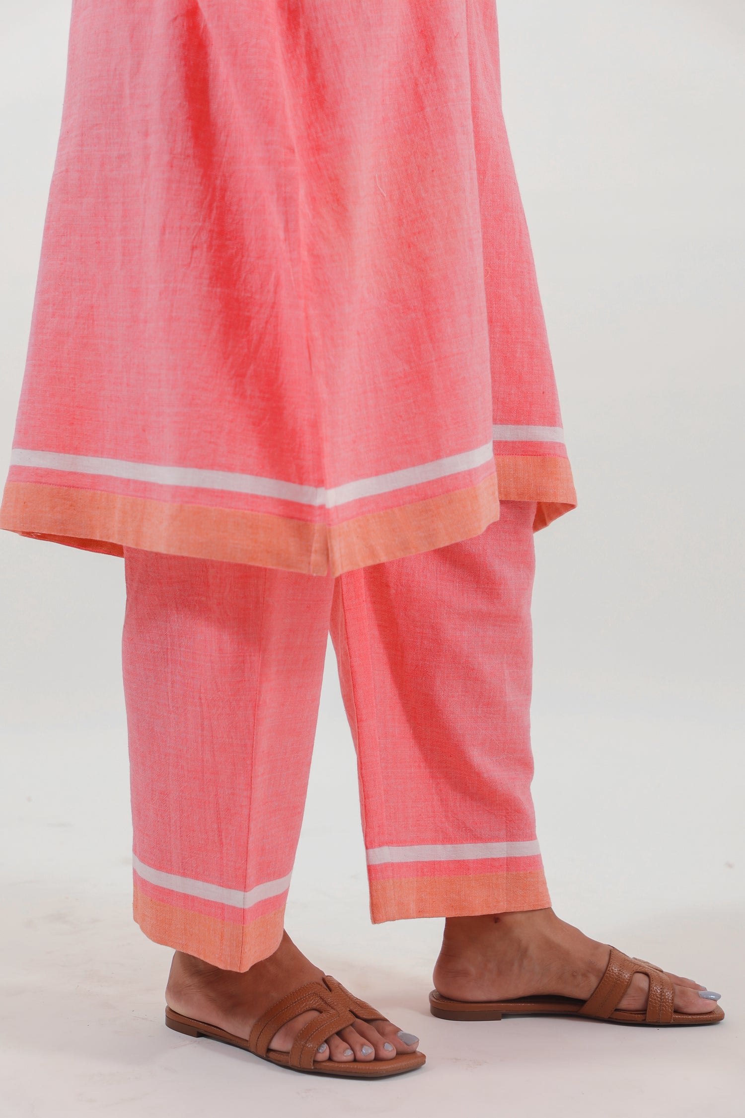Coral Pink Chikankari Mandarin Collar Kurta Set