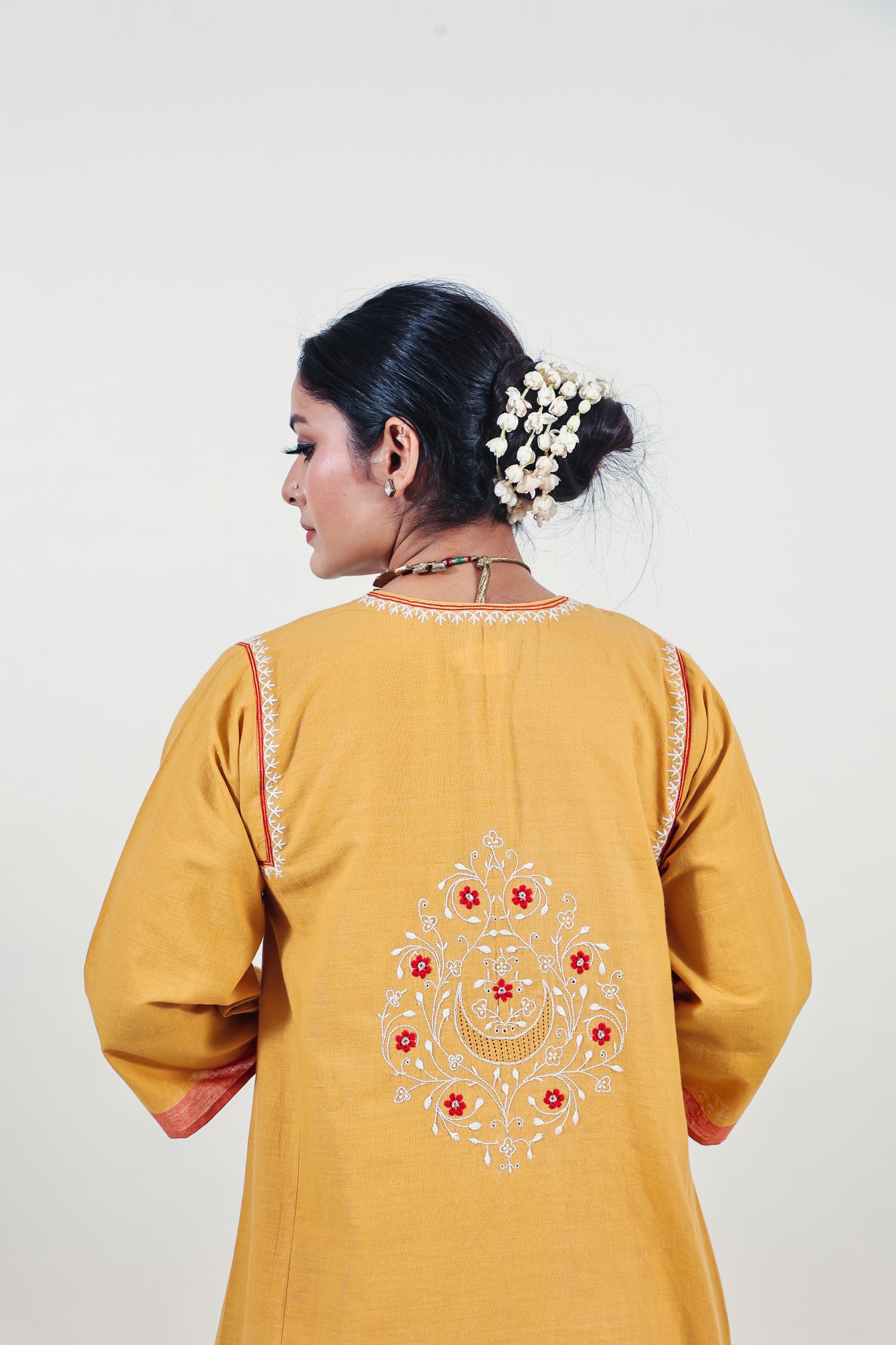 Mustard chikankari choga kurta set