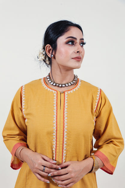 Mustard chikankari choga kurta set