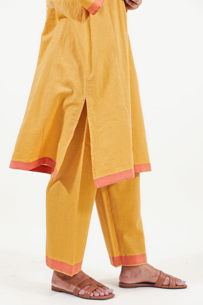 Mustard chikankari choga kurta set