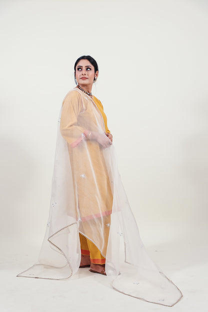 Mustard chikankari choga kurta set