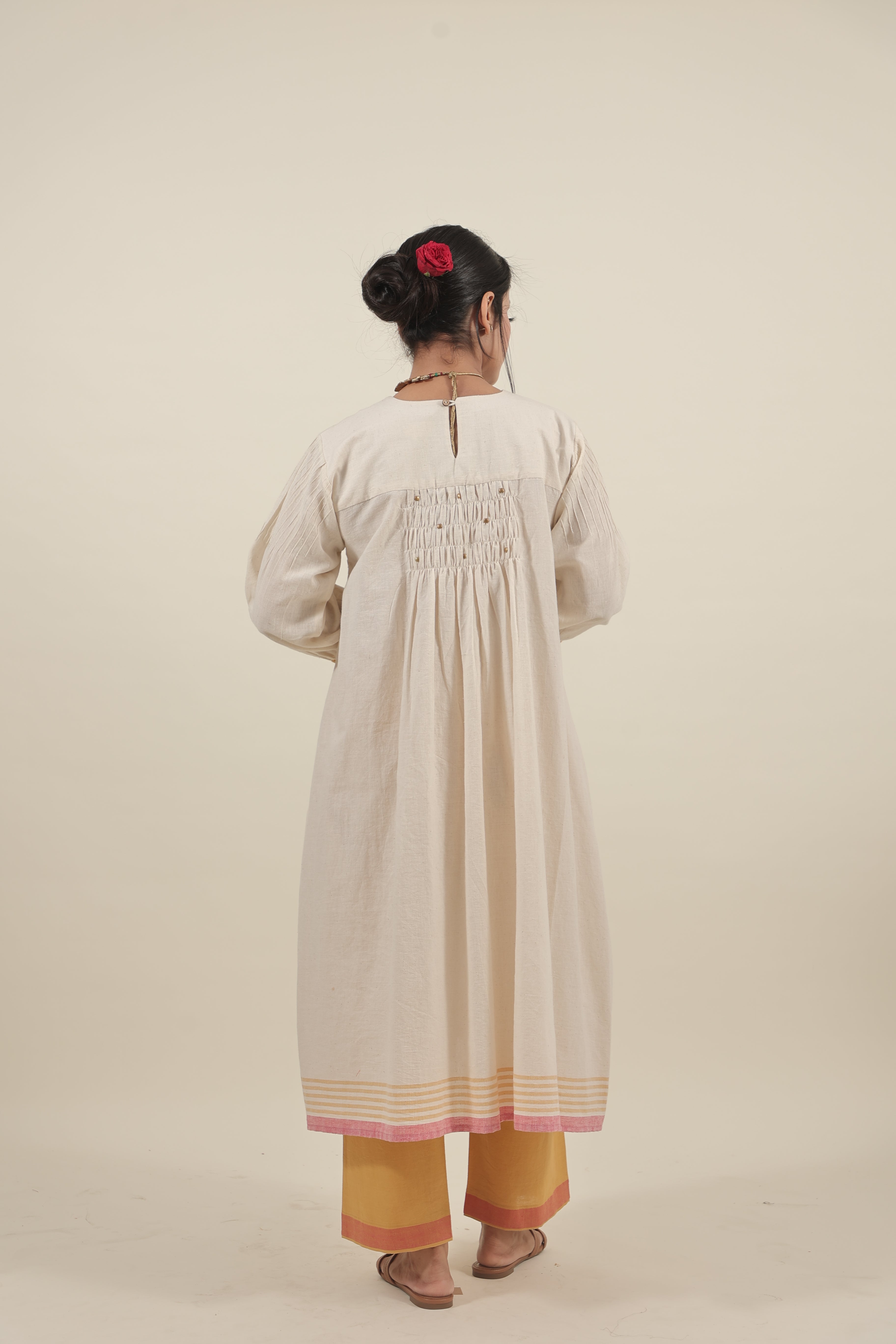Ivory Chikankari with smocking long kurta set