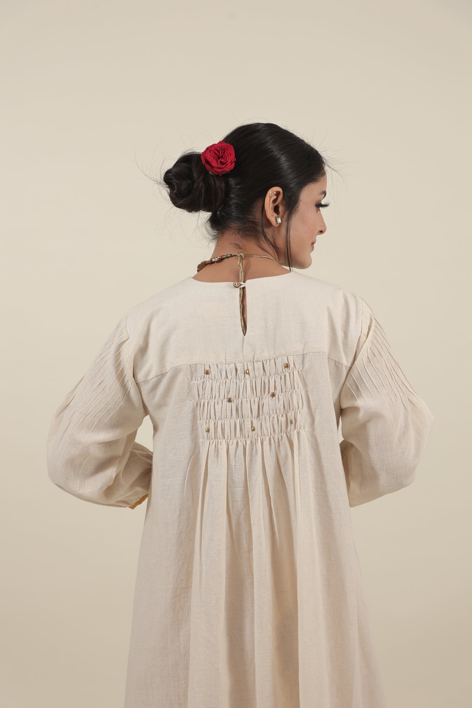 Ivory Chikankari with smocking long kurta set