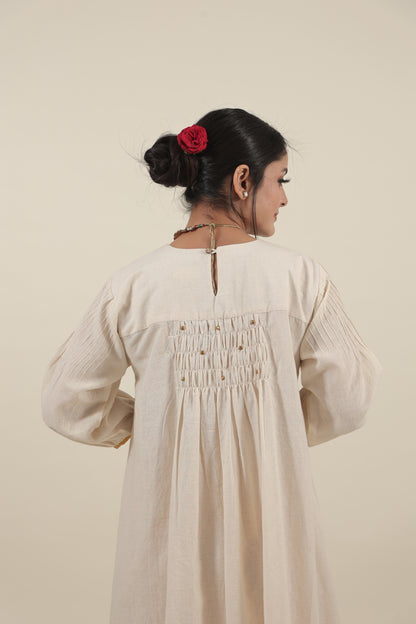 Ivory Chikankari with smocking long kurta set
