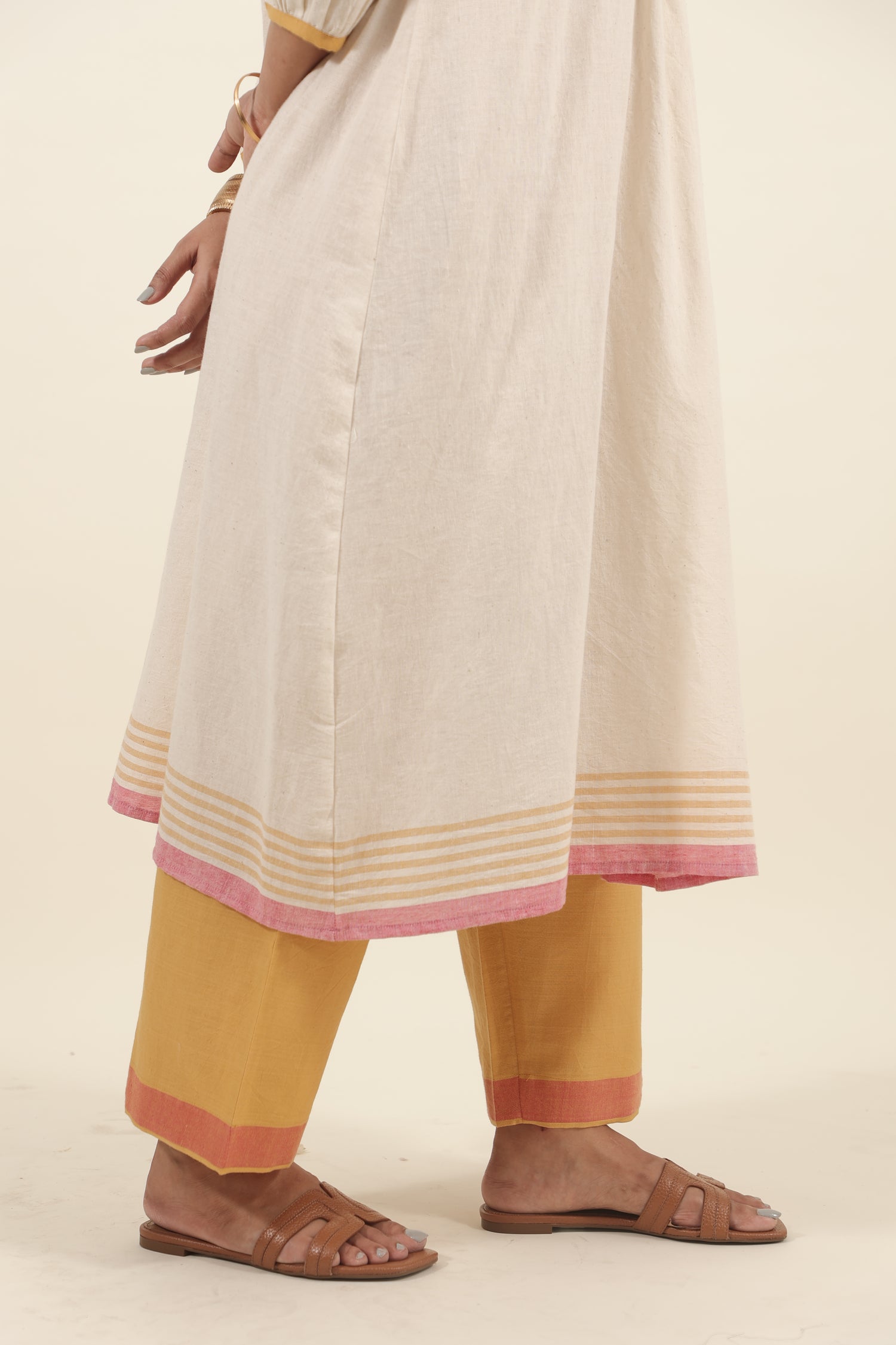 Ivory Chikankari with smocking long kurta set