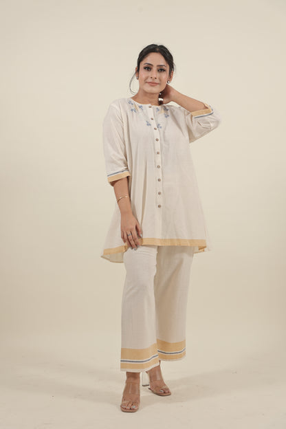 Ivory Chikankari with blue flowers kurta set