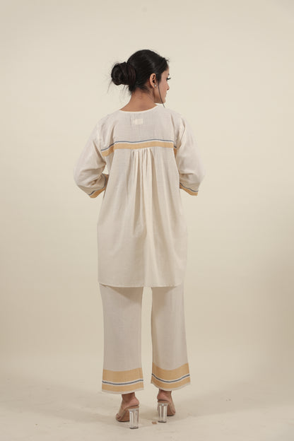Ivory Chikankari with blue flowers kurta set