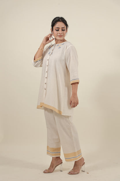 Ivory Chikankari with blue flowers kurta set