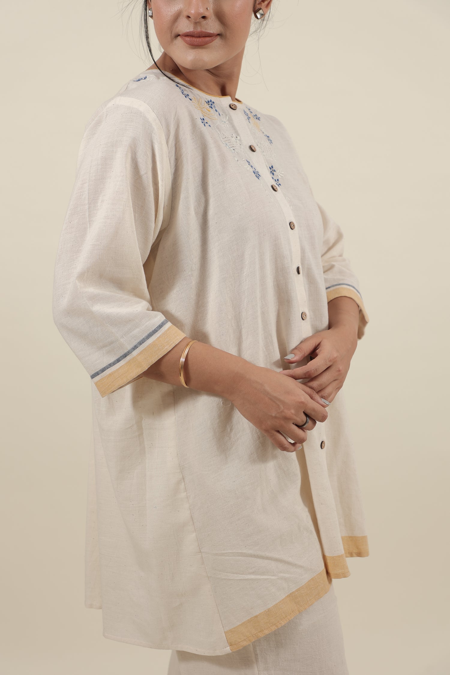 Ivory Chikankari with blue flowers kurta set