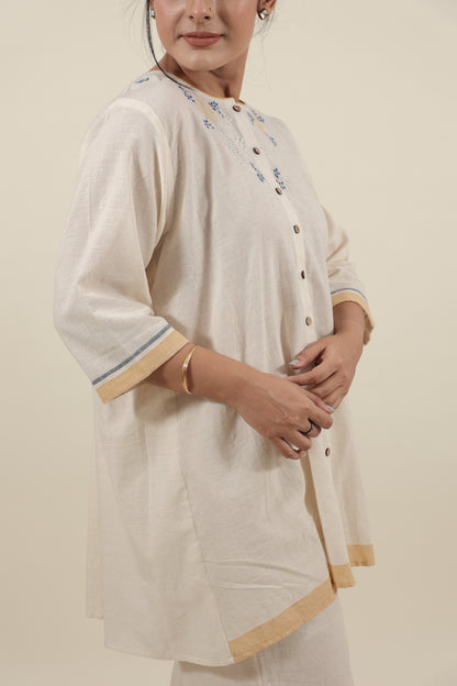 Ivory Chikankari with blue flowers kurta set