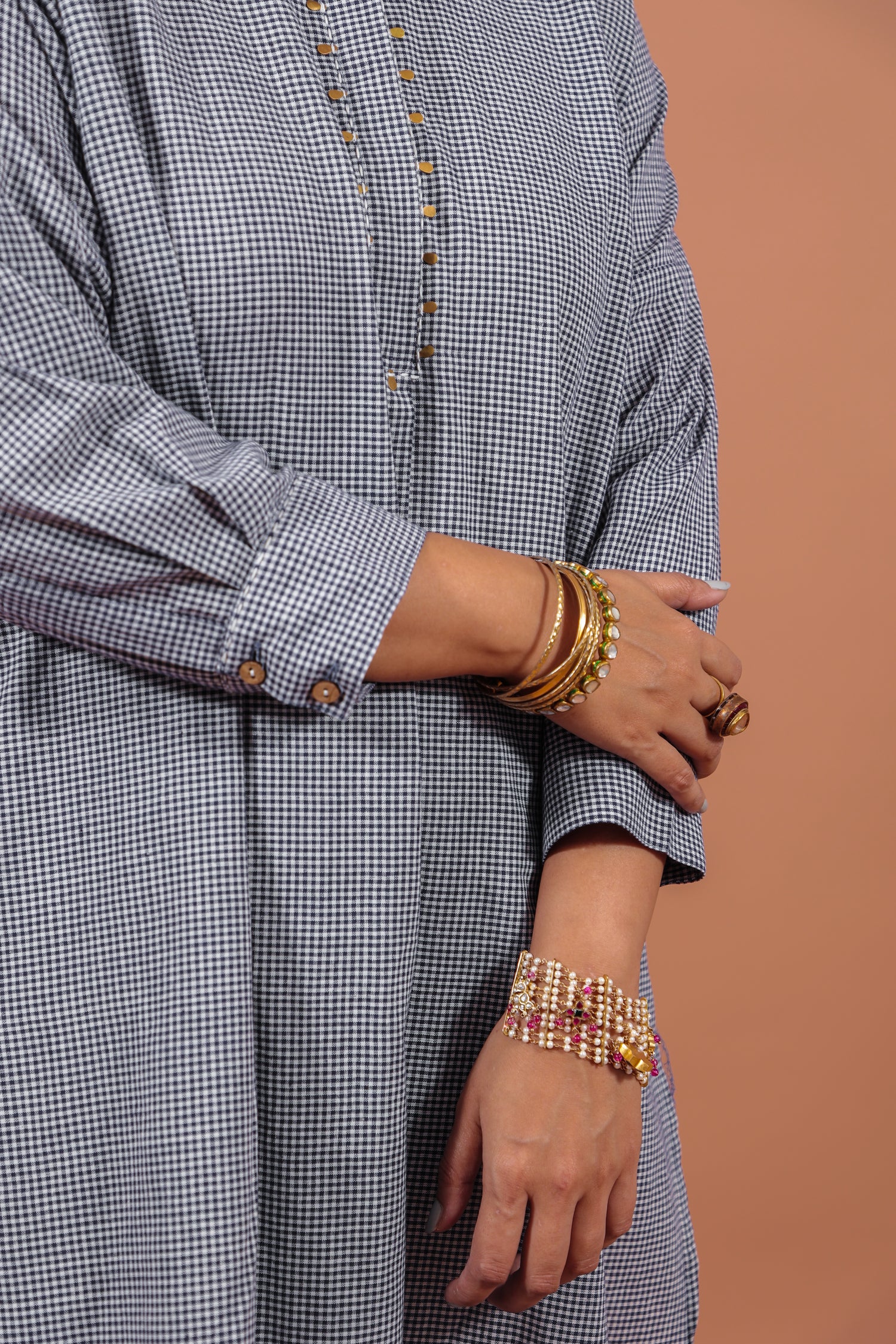 Indigo Checkered Kurta With Scalloped Pants