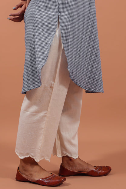 Indigo Checkered Kurta With Scalloped Pants
