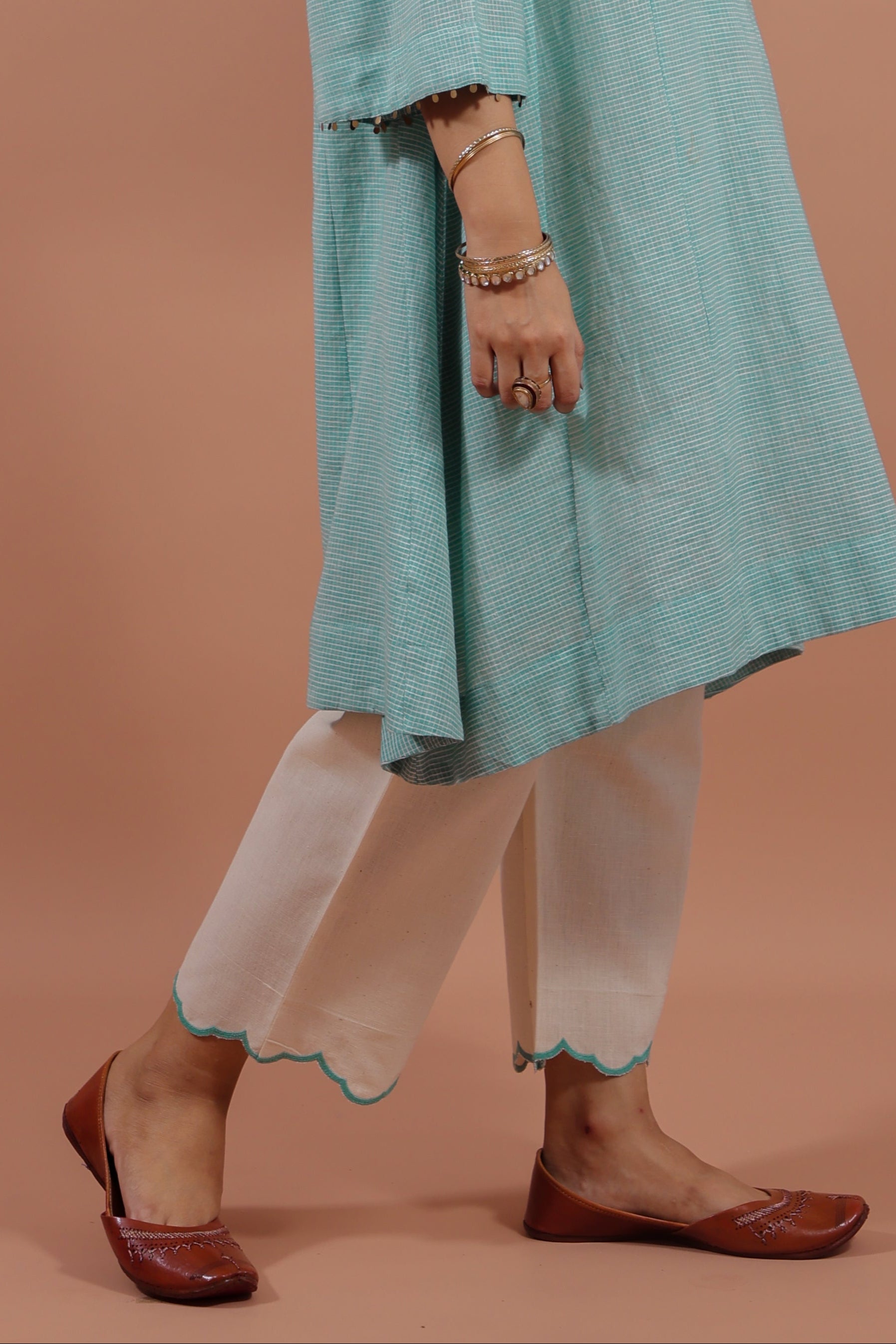 Aqua Scalloped Pants
