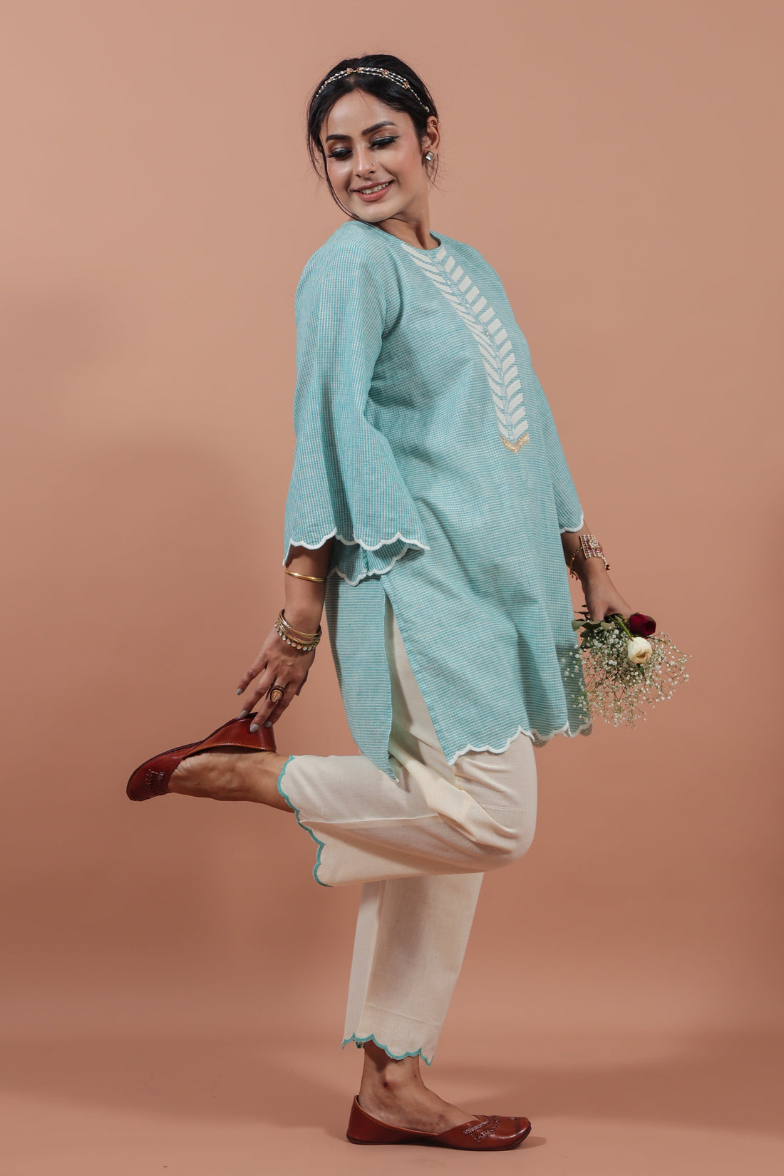 Aqua Applique Kurta
